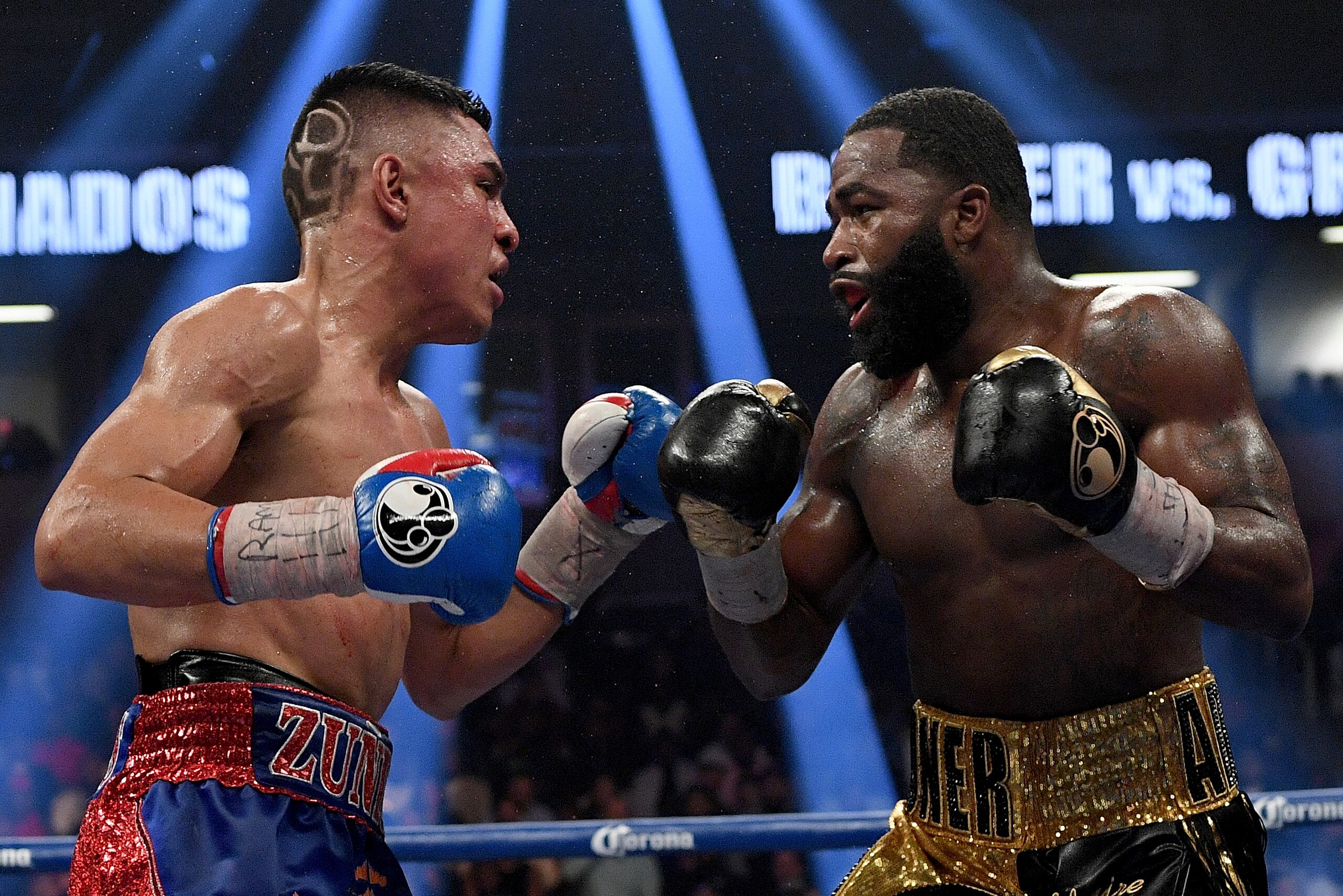 CINCINNATI, OH - FEBRUARY 18: Adrian Granados, left, and Adrien Broner, right, square off against each other during their fight at the Cintas Center on February 18, 2017 in Cincinnati, Ohio.  (Photo by Bobby Ellis/Getty Images)