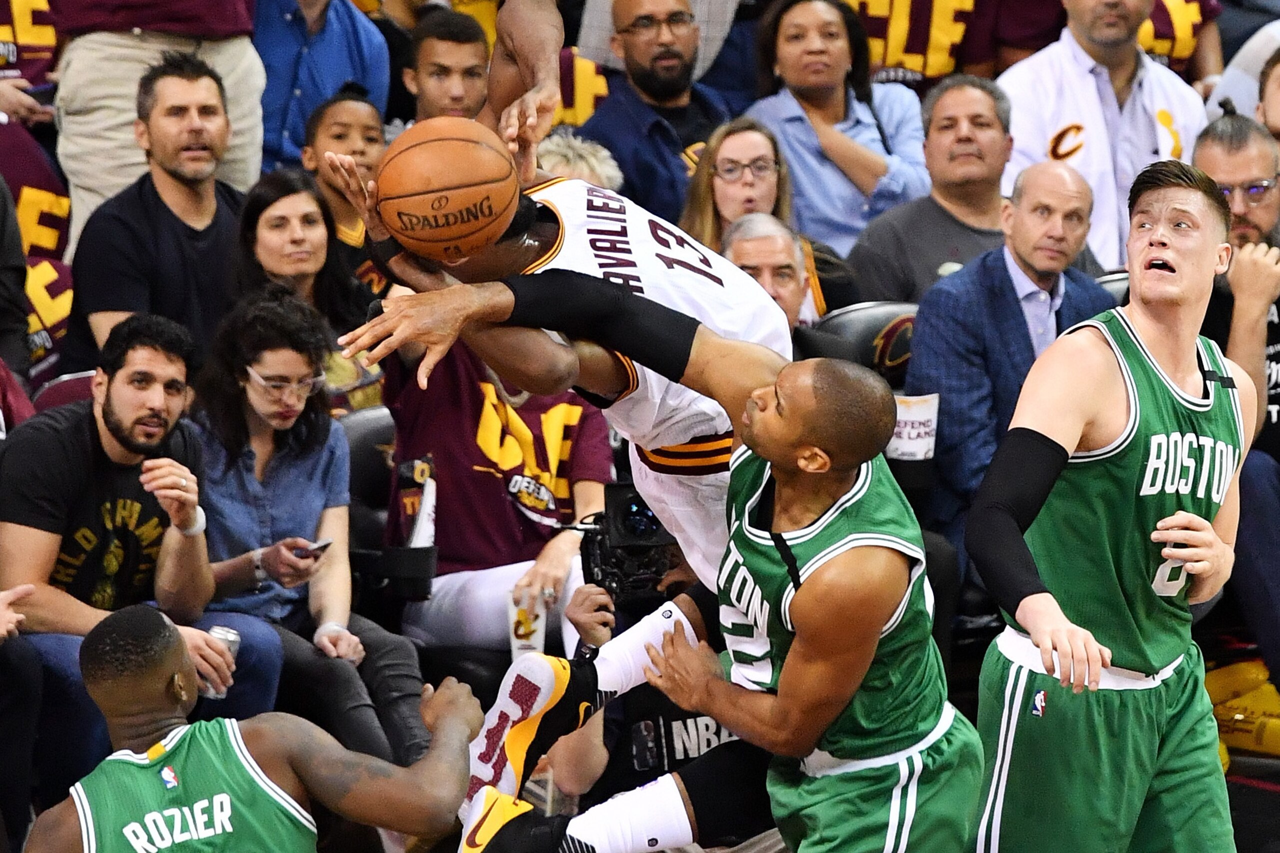 CLEVELAND, OH - MAY 21:  Tristan Thompson #13 of the Cleveland Cavaliers goes up against Al Horford #42 of the Boston Celtics in the second half during Game Three of the 2017 NBA Eastern Conference Finals at Quicken Loans Arena on May 21, 2017 in Clevelan