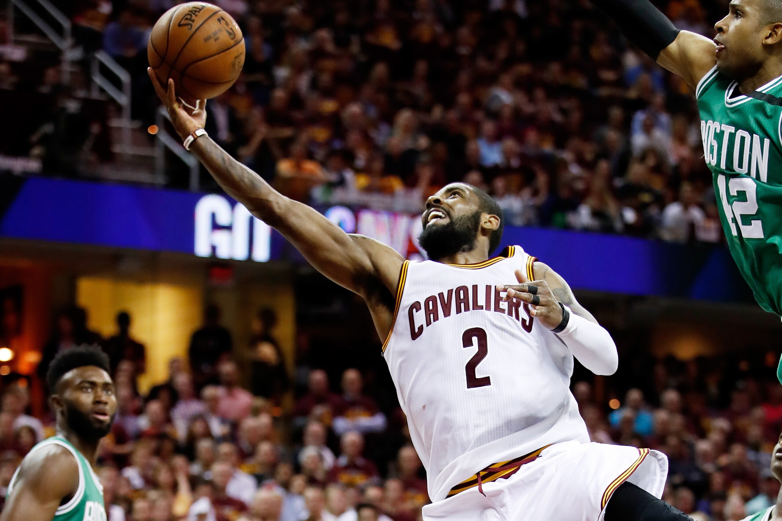 CLEVELAND, OH - MAY 23:  Kyrie Irving #2 of the Cleveland Cavaliers shoots against the Boston Celtics in the second half during Game Four of the 2017 NBA Eastern Conference Finals at Quicken Loans Arena on May 23, 2017 in Cleveland, Ohio. NOTE TO USER: Us