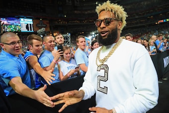 GLENDALE, AZ - APRIL 01:  NFL player Odell Beckham Jr. of the New York Giants attends the game between the North Carolina Tar Heels and the Oregon Ducks during the 2017 NCAA Men's Final Four Semifinal at University of Phoenix Stadium on April 1, 2017 in G