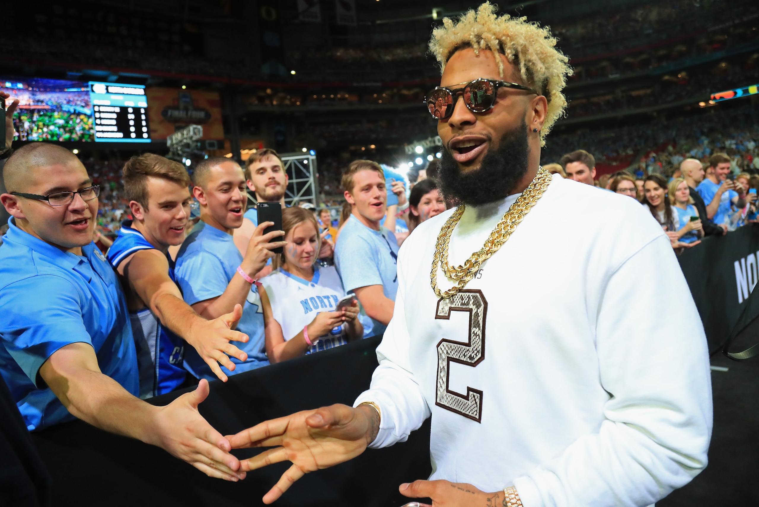 GLENDALE, AZ - APRIL 01:  NFL player Odell Beckham Jr. of the New York Giants attends the game between the North Carolina Tar Heels and the Oregon Ducks during the 2017 NCAA Men's Final Four Semifinal at University of Phoenix Stadium on April 1, 2017 in G