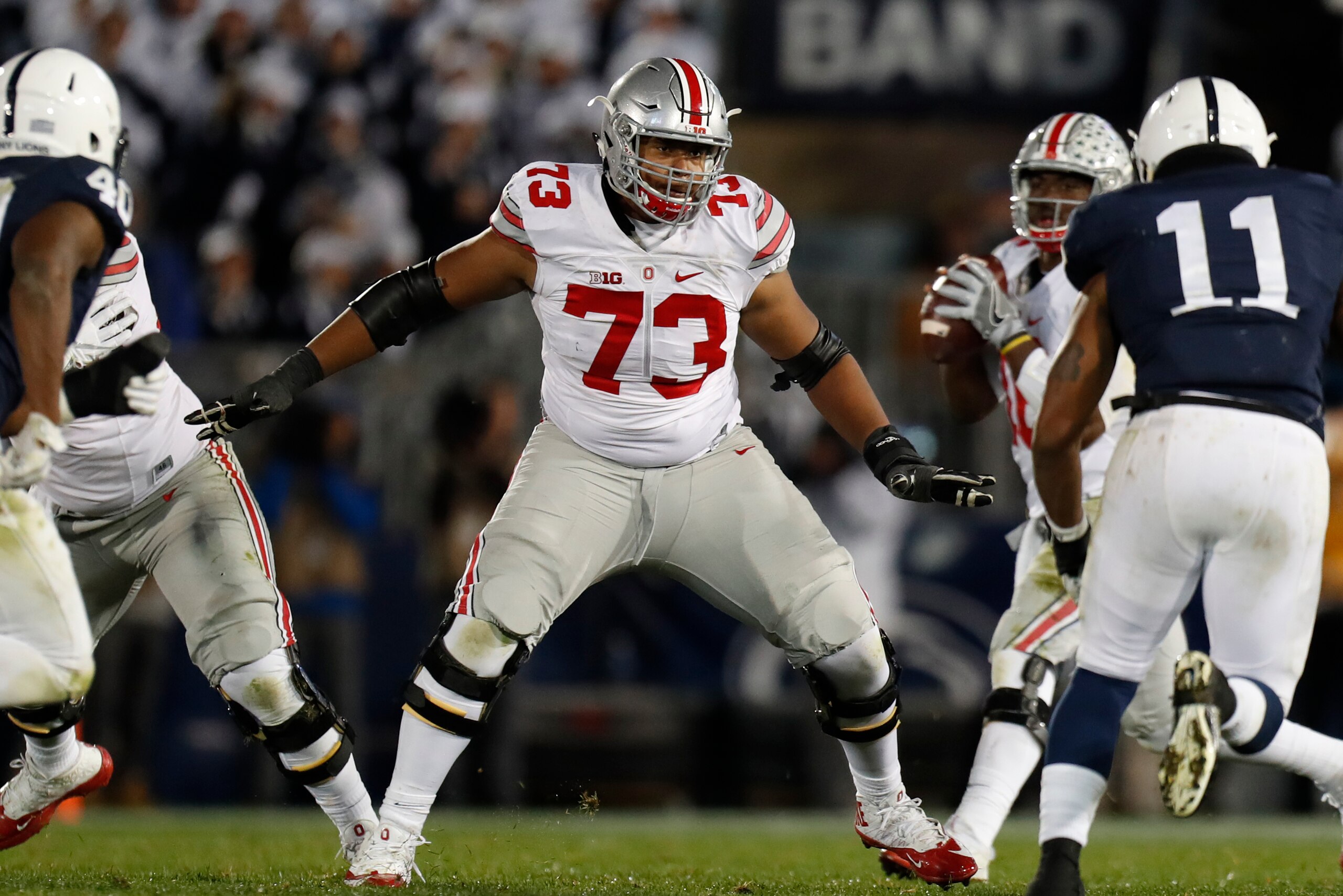 STATE COLLEGE, PA - OCTOBER 22:  Michael Jordan #73 of the Ohio State Buckeyes in action against the Penn State Nittany Lions at Beaver Stadium in State College, Pennsylvania on October 22, 2016.  (Photo by Justin K. Aller/Getty Images)