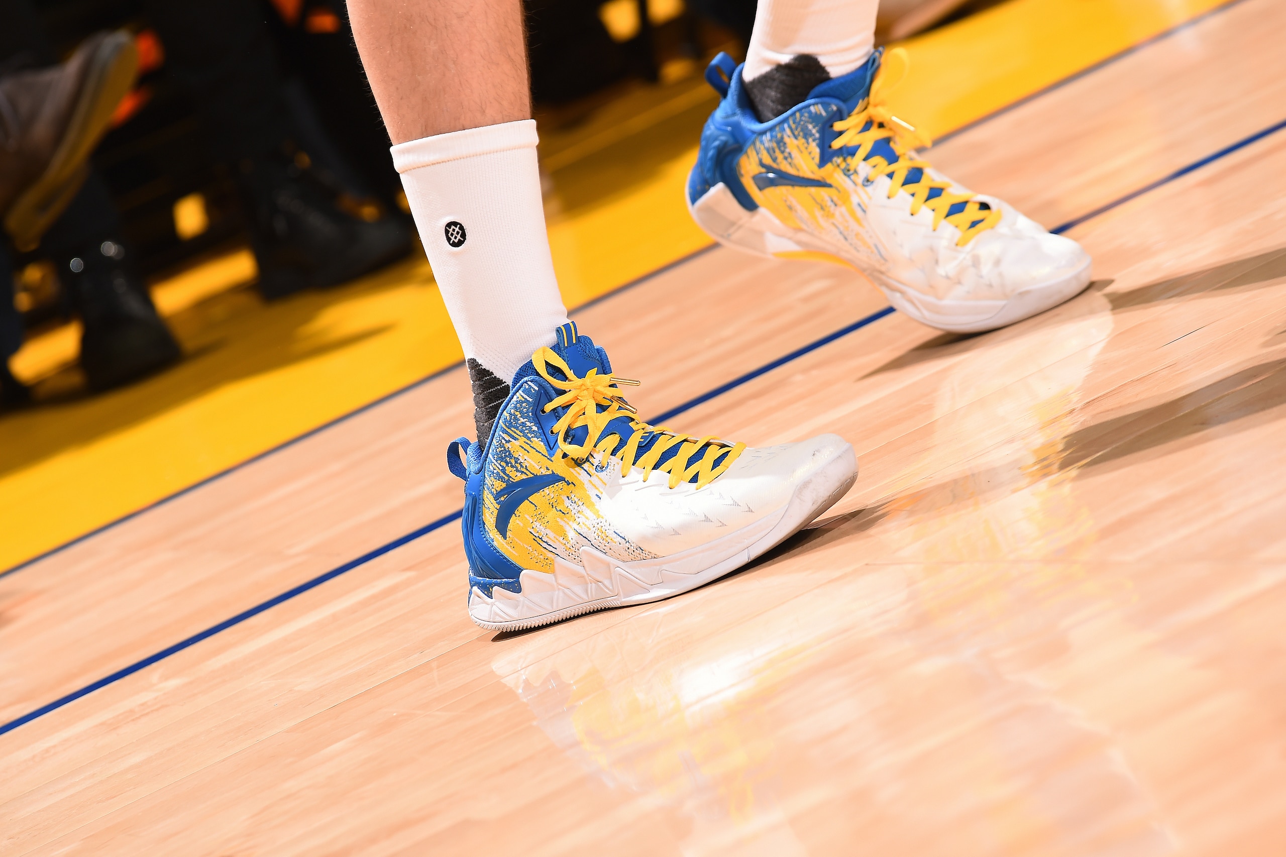 OAKLAND, CA - MAY 14: Sneakers worn by Klay Thompson #11 of the Golden State Warriors before the game against the San Antonio Spurs during Game One of the Western Conference Finals of the 2017 NBA Playoffs on May 14, 2017 at ORACLE Arena in Oakland, Calif