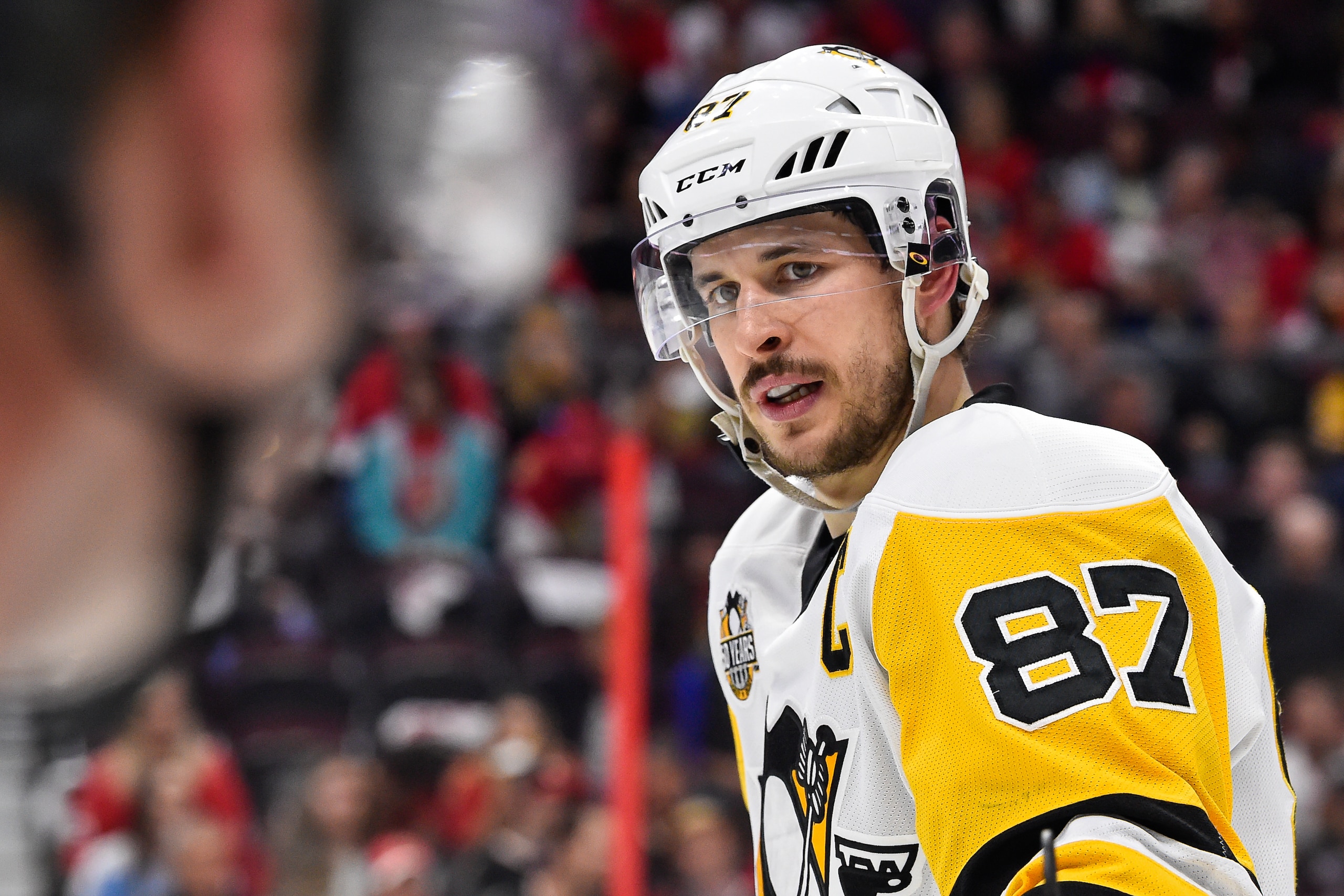OTTAWA, ON - MAY 23:  Sidney Crosby #87 of the Pittsburgh Penguins looks on against the Ottawa Senators in Game Six of the Eastern Conference Final during the 2017 NHL Stanley Cup Playoffs at Canadian Tire Centre on May 23, 2017 in Ottawa, Ontario, Canada