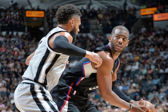 SAN ANTONIO, TX - APRIL 8: Chris Paul #3 of the LA Clippers handles the ball against the San Antonio Spurs during the game on April 8, 2017 at the AT&T Center in San Antonio, Texas. NOTE TO USER: User expressly acknowledges and agrees that, by downloading