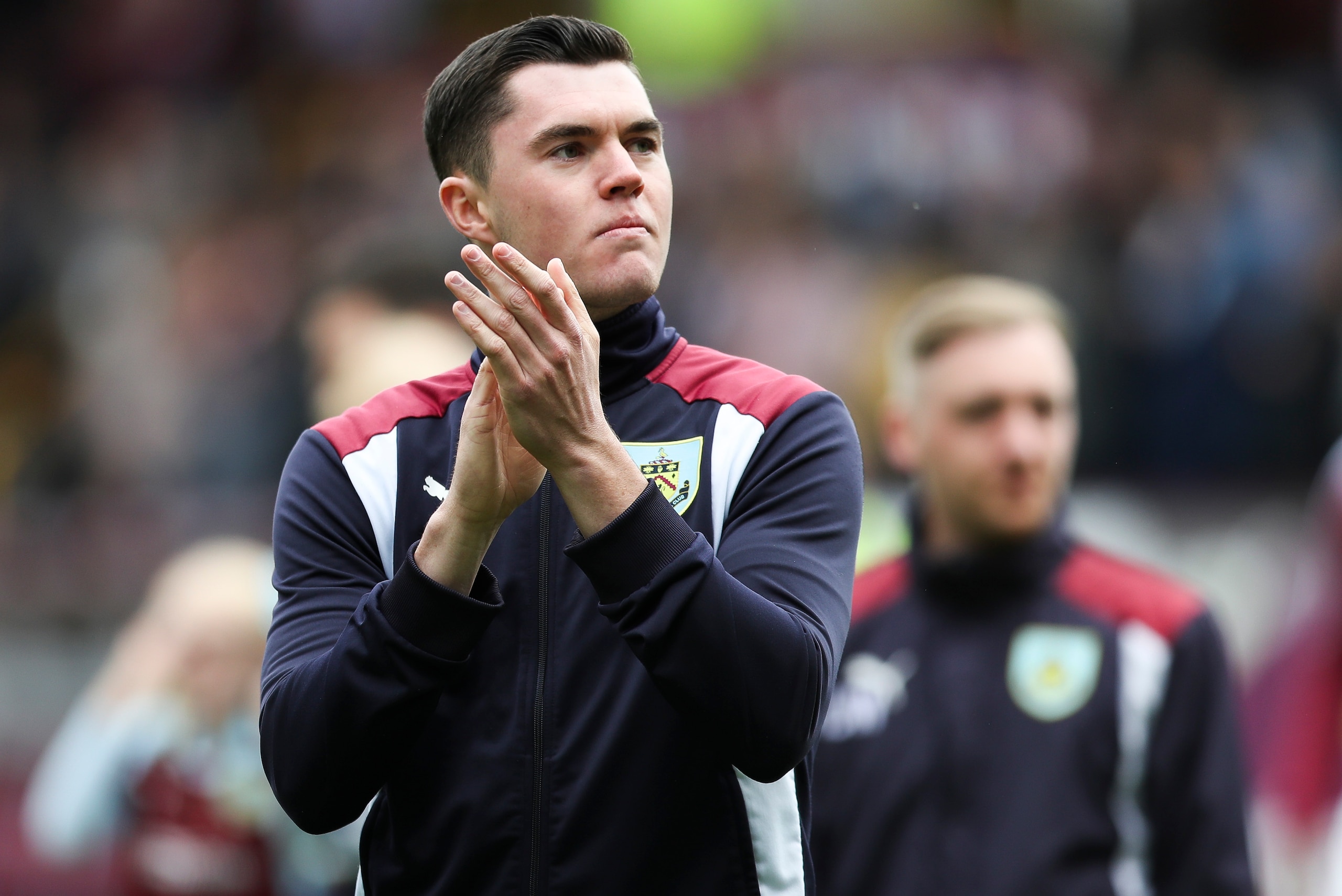 BURNLEY, ENGLAND - MAY 21: Michael Keane at the end of the Premier League match between Burnley and West Ham United at Turf Moor on May 21, 2017 in Burnley, England. (Photo by Mark Robinson/Getty Images)