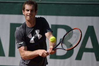 PARIS, FRANCE - MAY 23:  Andy Murray of Great Britain plays a backhand during a training session at the 2017 French Open at Roland Garros on May 23, 2017 in Paris, France.  (Photo by Aurelien Meunier/Getty Images)