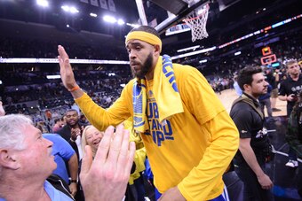 SAN ANTONIO, TX - MAY 22: JaVale McGee #1 of the Golden State Warriors is seen after the game against the San Antonio Spurs during Game Four of the Western Conference Finals of the 2217 NBA Playoffs on May 22, 2217 AT&T Center in San Antonio, Texas. NOTE 