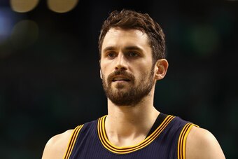 BOSTON, MA - MAY 25:  Kevin Love #0 of the Cleveland Cavaliers looks on prior to Game Five of the 2017 NBA Eastern Conference Finals against the Boston Celtics at TD Garden on May 25, 2017 in Boston, Massachusetts. NOTE TO USER: User expressly acknowledge