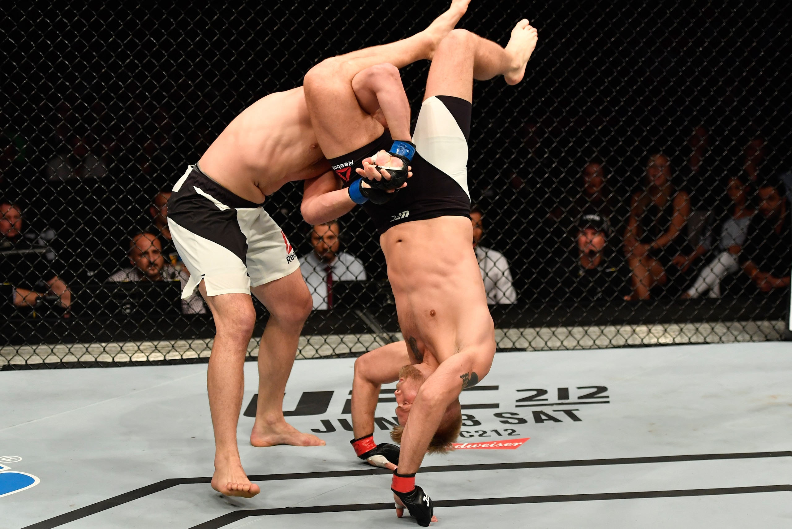 STOCKHOLM, SWEDEN - MAY 28:  (L-R) Glover Teixeira takes Alexander Gustafsson in their light heavyweight fight during the UFC Fight Night event at the Ericsson Globe Arena on May 28, 2017 in Stockholm, Sweden. (Photo by Jeff Bottari/Zuffa LLC/Zuffa LLC vi