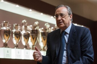 Real Madrid's President Florentino Perez speaks during an AFP interview in the trophy room of the Santiago Bernabeu stadium in Madrid, on November 27, 2016.
Zinedine Zidane's smooth transition from Real Madrid legend as a player to Champions League winnin