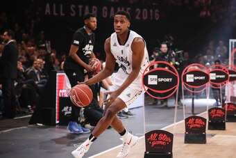 France's Frank Ntilikina participates in a Skills Challenge before an All Star Game basketball match of the French Ligue Nationale de Basket (LNB) between a selection of the best international players from the Pro A league against a selection of the best 