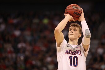 SALT LAKE CITY, UT - MARCH 18: Lauri Markkanen #10 of the Arizona Wildcats attempts a free throw against the St. Mary's Gaels during the second round of the 2017 NCAA Men's Basketball Tournament at Vivint Smart Home Arena on March 18, 2017 in Salt Lake Ci