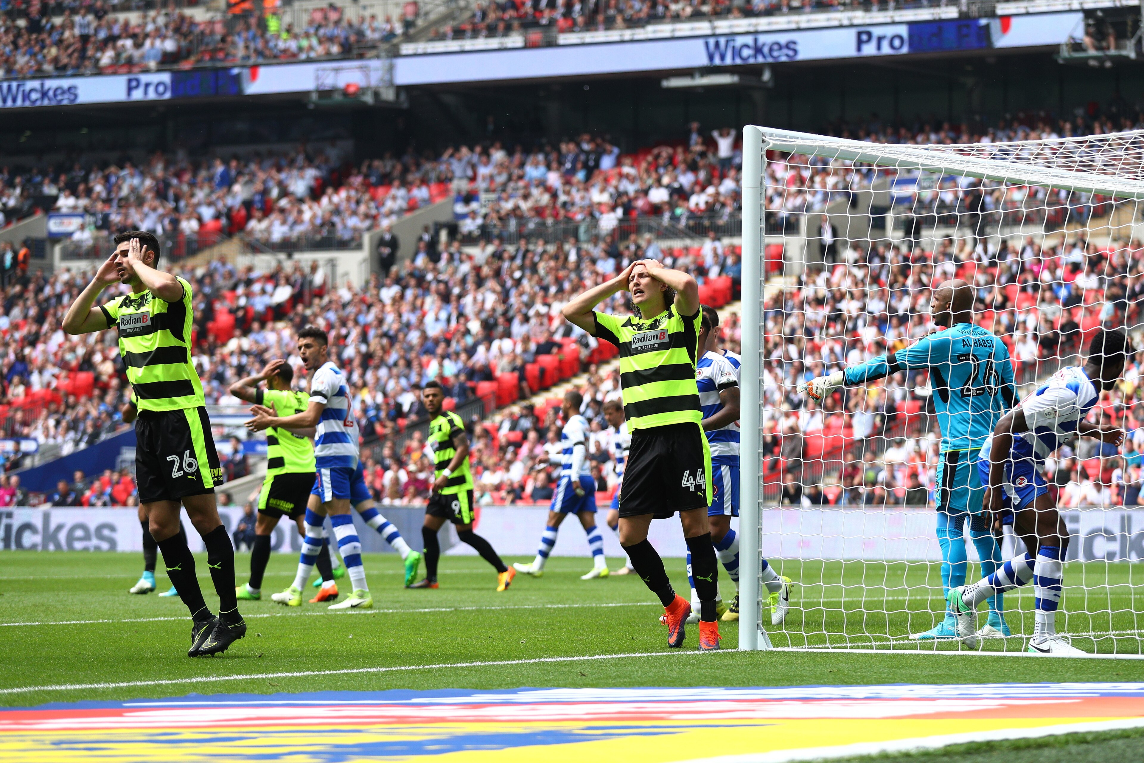 LONDON, ENGLAND - MAY 29: Michael Hefele of Huddersfield Town reacts to missing a chance to score during the Sky Bet Championship play off final between Huddersfield and Reading at Wembley Stadium on May 29, 2017 in London, England.  (Photo by Ian Walton/