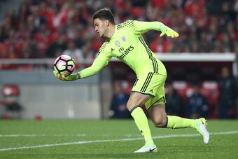 LISBON, PORTUGAL - APRIL 1:  SL Benfica's goalkeeper from Brazil Ederson in action during the Primeira Liga match between SL Benfica and FC Porto at Estadio da Luz on April 1, 2017 in Lisbon, Portugal.  (Photo by Gualter Fatia/Getty Images)