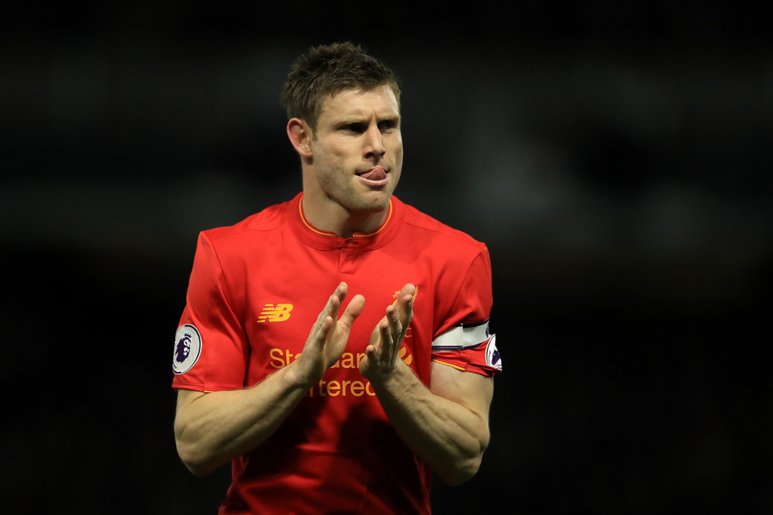 WATFORD, ENGLAND - MAY 01: James Milner of Liverpool in action during the Premier League match between Watford and Liverpool at Vicarage Road on May 01, 2017 in Watford, England. (Photo by Richard Heathcote/Getty Images)