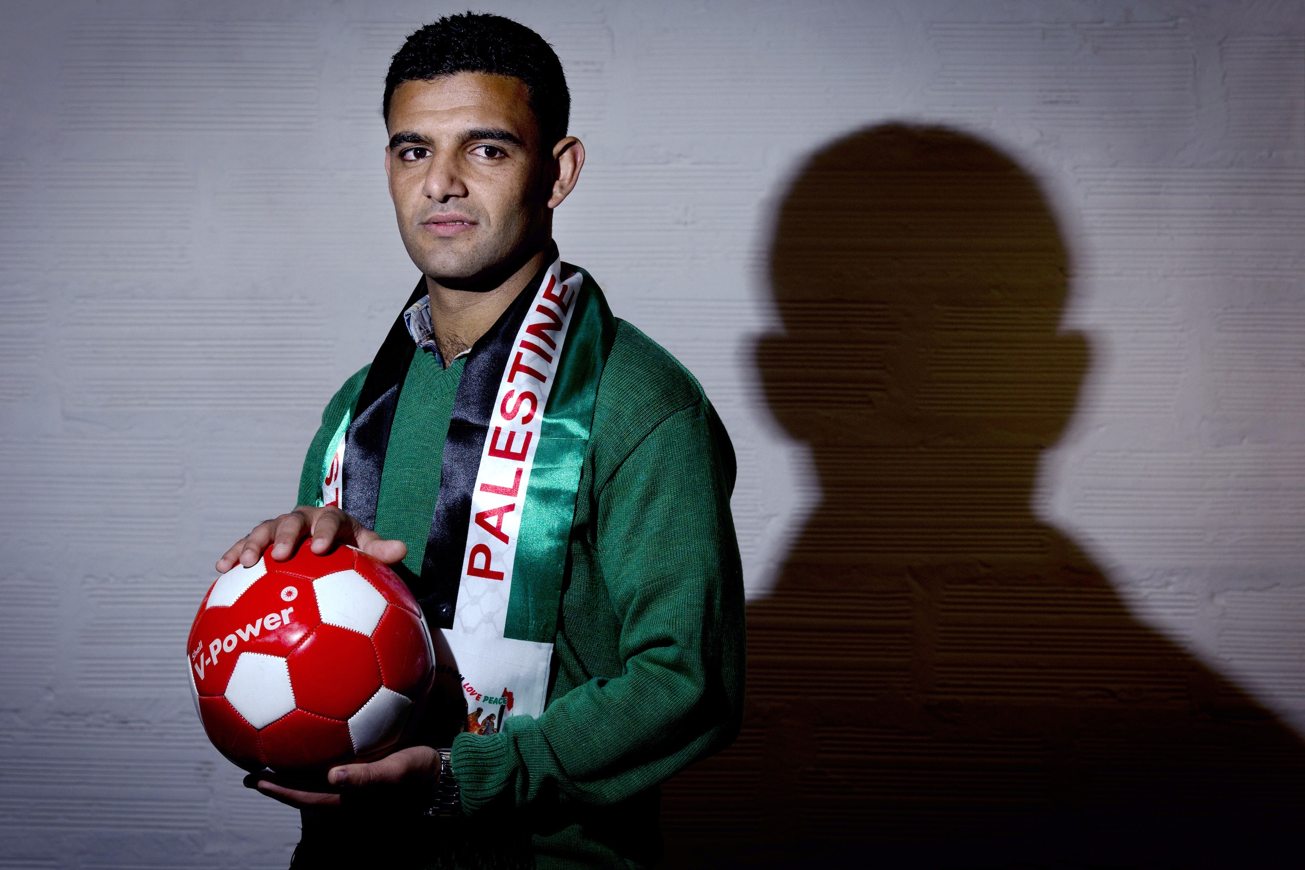 Palestinian footballer Mahmud Sarsak poses on March 26, 2013 in Paris, where he begins today a campaign for the cancelation of the under 21 Euro football championships to be held next June in Israel. Sarsak was arrested in July 2009 while on his way from 
