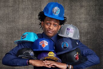 NEW YORK, NEW YORK - MAY 16: Draft prospects De'Aaron Fox poses with draft caps for portraits prior to the 2017 NBA Draft Lottery at the NBA Headquarters in New York, New York. NOTE TO USER: User expressly acknowledges and agrees that, by downloading and 