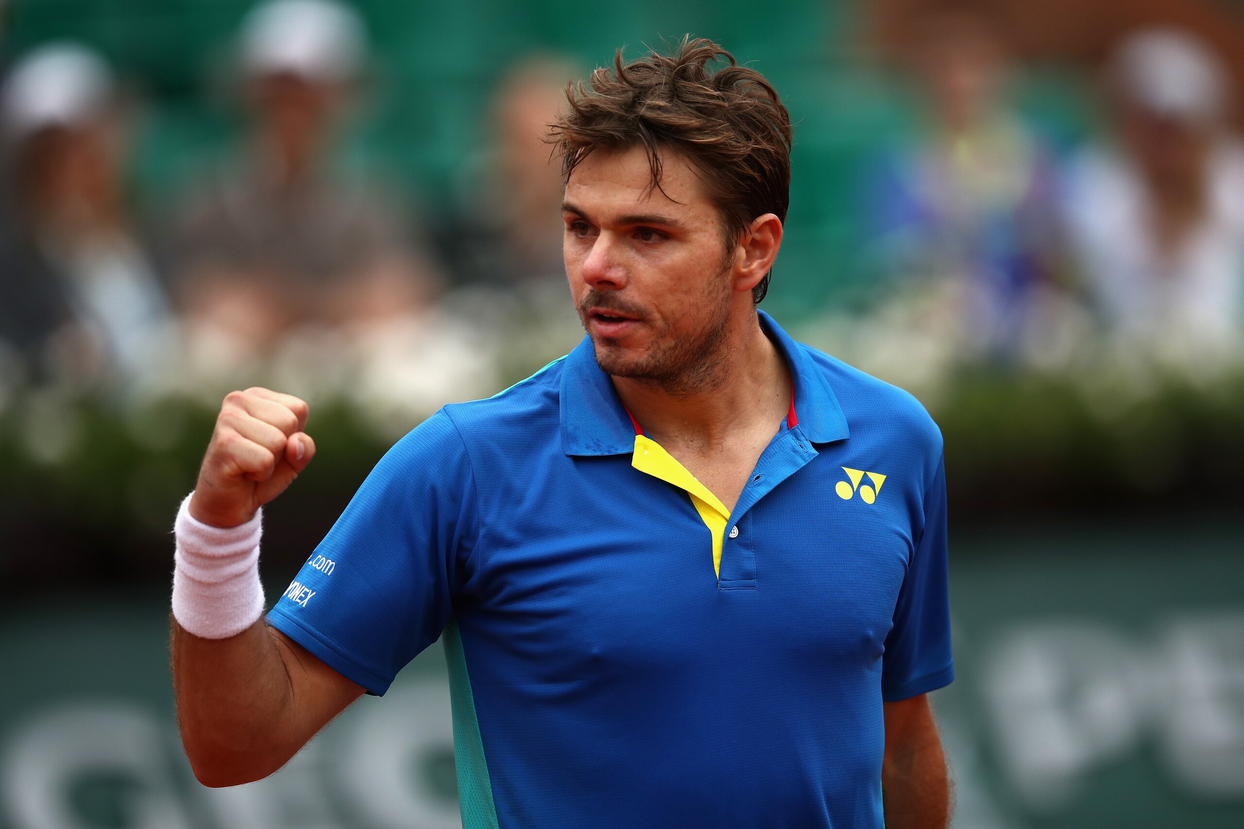 PARIS, FRANCE - JUNE 03:  Stan Wawrinka of Switzerland celebrates victory during the mens singles third round match against Fabio Fognini of Italy on day seven of the 2017 French Open at Roland Garros on June 3, 2017 in Paris, France.  (Photo by Julian Fi
