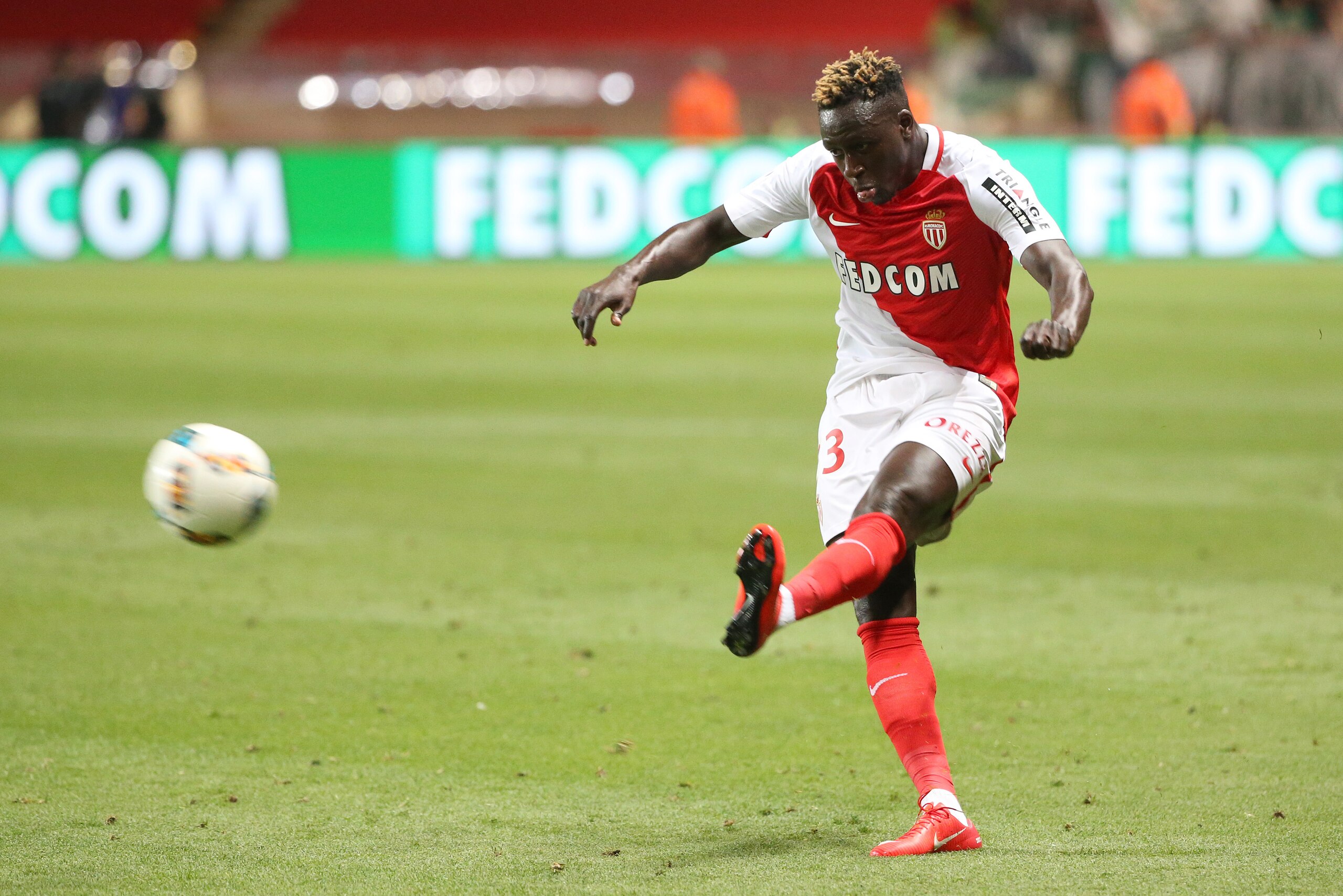 MONACO, MONACO - MAY 17: Benjamin Mendy of Monaco in action during the French Ligue 1 match between AS Monaco and AS Saint-Etienne (ASSE) at Stade Louis II on May 17, 2017 in Monaco, Monaco. (Photo by Jean Catuffe/Getty Images)