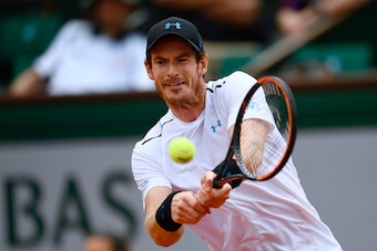 Britain's Andy Murray returns the ball to Russia's Karen Khachanov during their tennis match at the Roland Garros 2017 French Open on June 5, 2017 in Paris.  / AFP PHOTO / CHRISTOPHE SIMON        (Photo credit should read CHRISTOPHE SIMON/AFP/Getty Images
