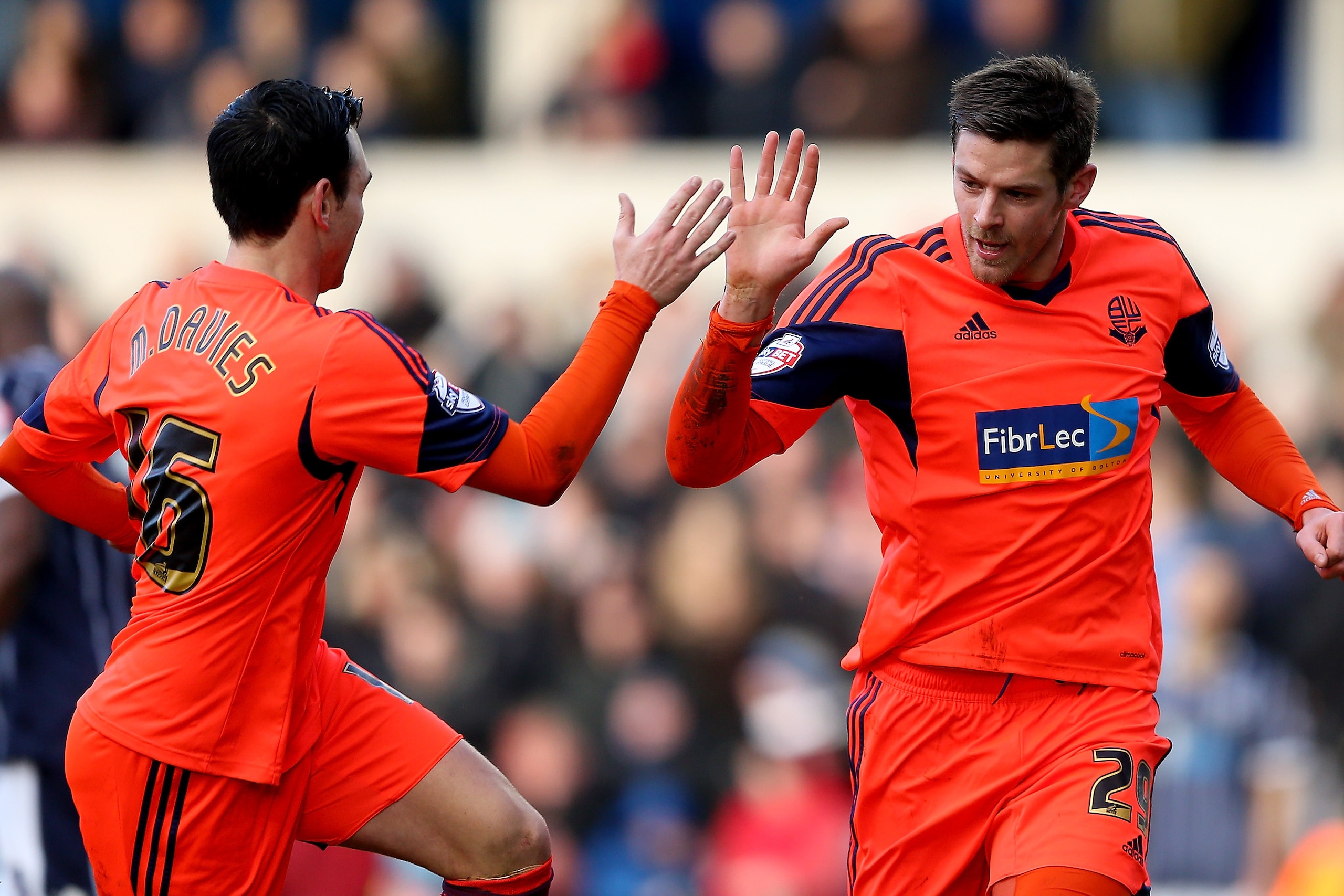 LONDON, ENGLAND - FEBRUARY 15:  Lukas Jutiewicz of Bolton celebrates after scoring their first goal during the Sky Bet Championship match between Millwall and Bolton Wanderers at The Den on February 15, 2014 in London, England.  (Photo by Scott Heavey/Get