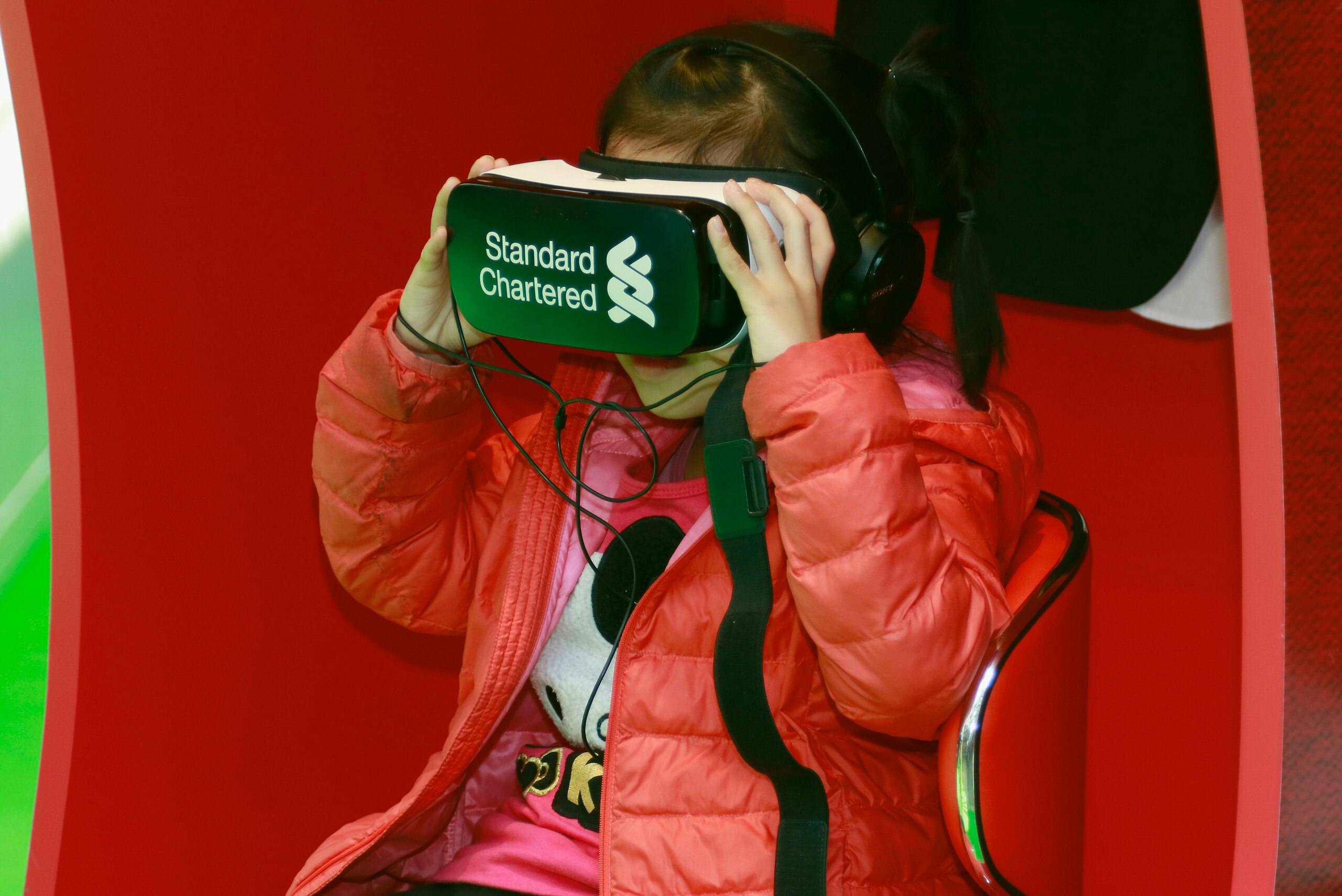 HONG KONG - MARCH 02: A child sees Anfield with the 360¡ Virtual Reality goggles at LFC World on March 2, 2017 in Hong Kong, Hong Kong.  (Photo by On Man Kevin Lee/Getty Images)