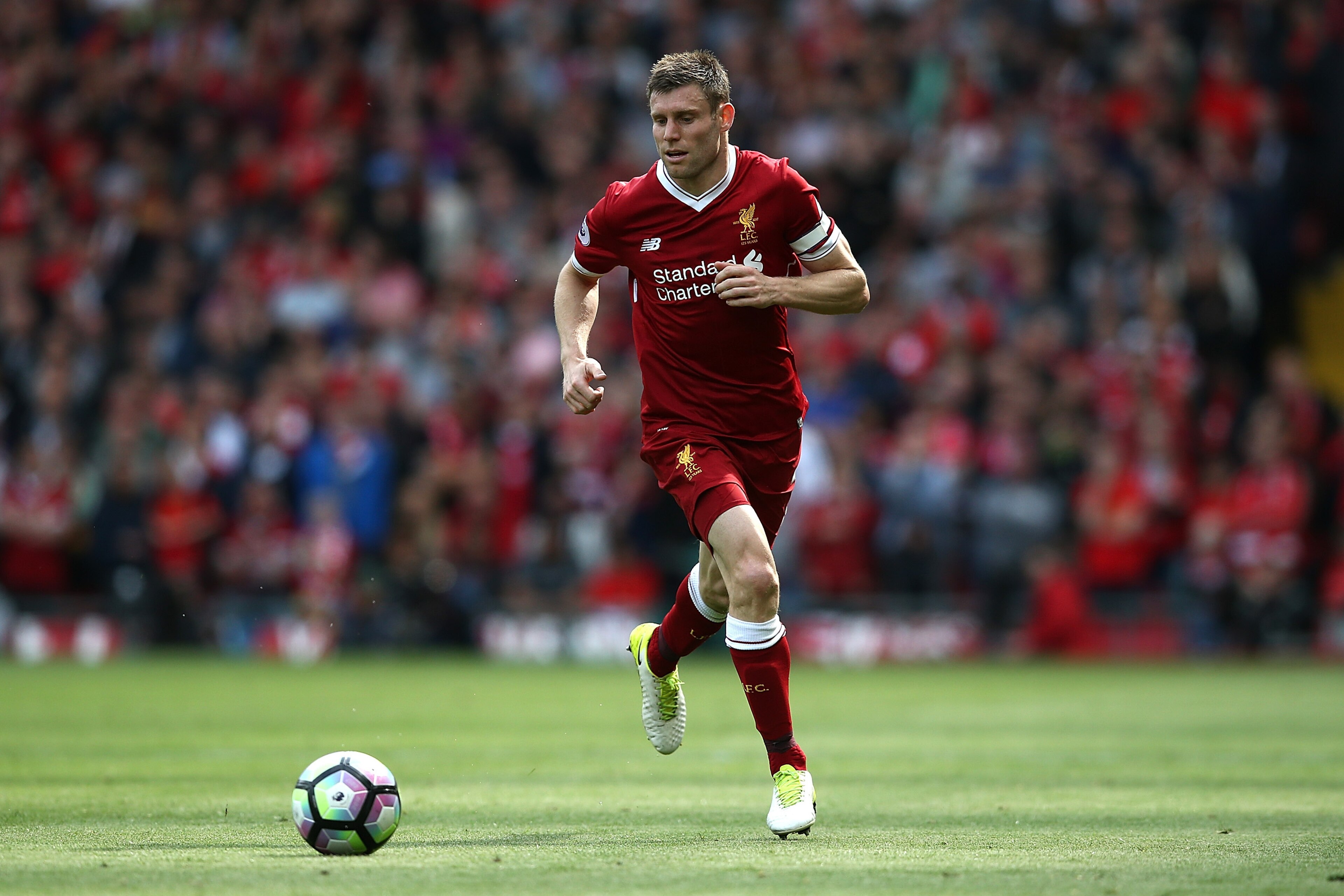 LIVERPOOL, ENGLAND - MAY 21:  James Milner of Liverpool during the Premier League match between Liverpool and Middlesbrough at Anfield on May 21, 2017 in Liverpool, England.  (Photo by Jan Kruger/Getty Images)