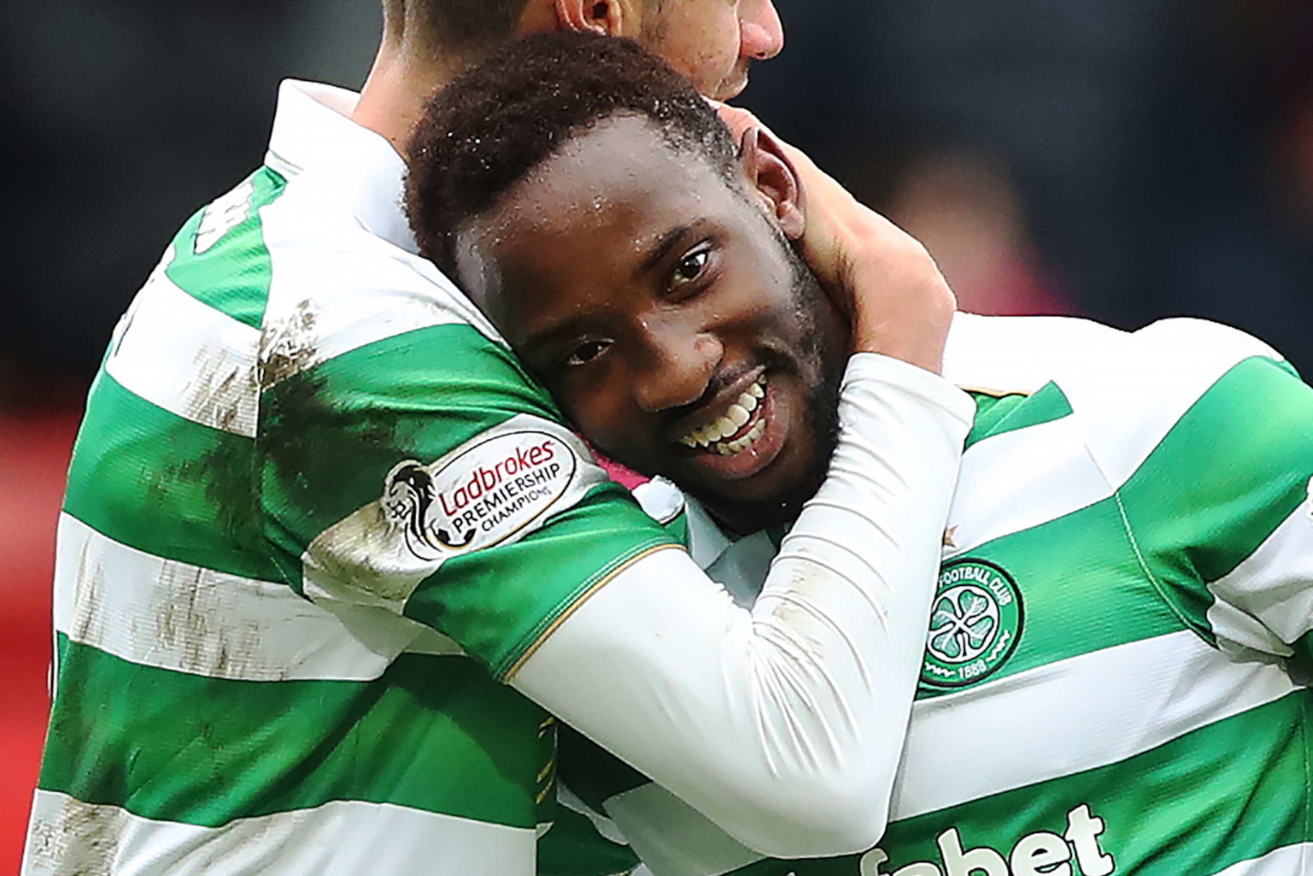 PERTH, SCOTLAND - FEBRUARY 05: Moussa Dembele of Celtic is congratulated by Nir Bitton of Celtic after he scores his third goal during the Ladbrokes Scottish Premiership match between St Johnstone and Celtic at McDiarmid Park at on February 5, 2017 in P PERTH, SCOTLAND - FEBRUARY 05: Moussa Dembele of Celtic is congratulated by Nir Bitton of Celtic after he scores his third goal during the Ladbrokes Scottish Premiership match between St Johnstone and Celtic at McDiarmid Park at on February 5, 2017 in P