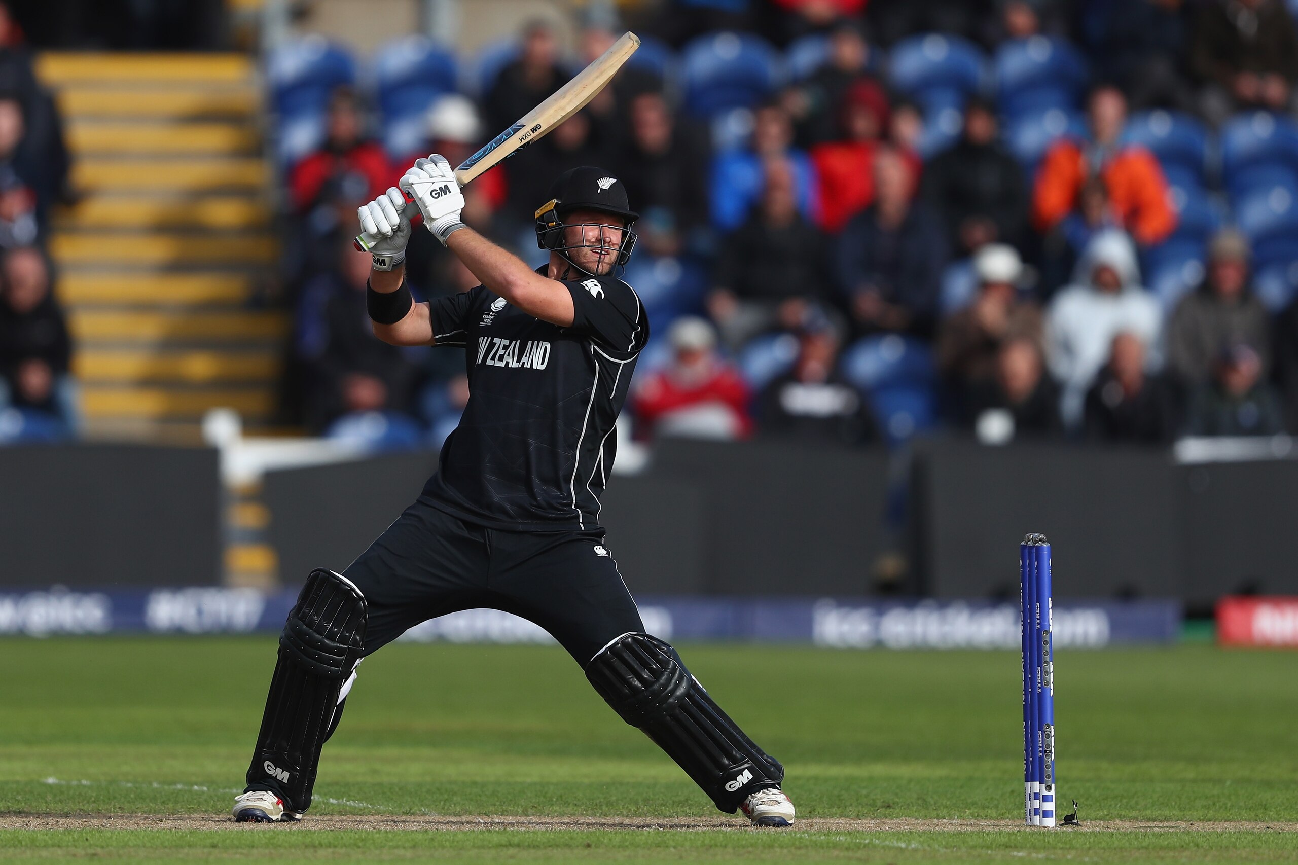 CARDIFF, WALES - JUNE 06: Corey Anderson of New Zealand plays to the offside during the ICC Champions Trophy match between England and New Zealand at the SWALEC Stadium on June 6, 2017 in Cardiff, Wales.  (Photo by Michael Steele/Getty Images)