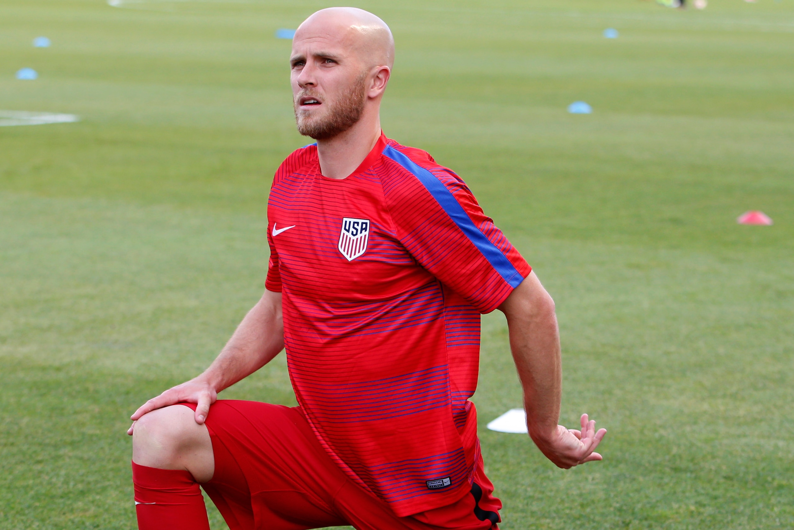 SANDY, UT - JUNE 3: Michael Bradley #4 of the United States warms before an international friendly soccer game on June 3, 2017 at Rio Tinto Stadium in Sandy, Utah. The United States and Venezuela played to a 1-1 tie. (Photo by George Frey/Getty Images) **