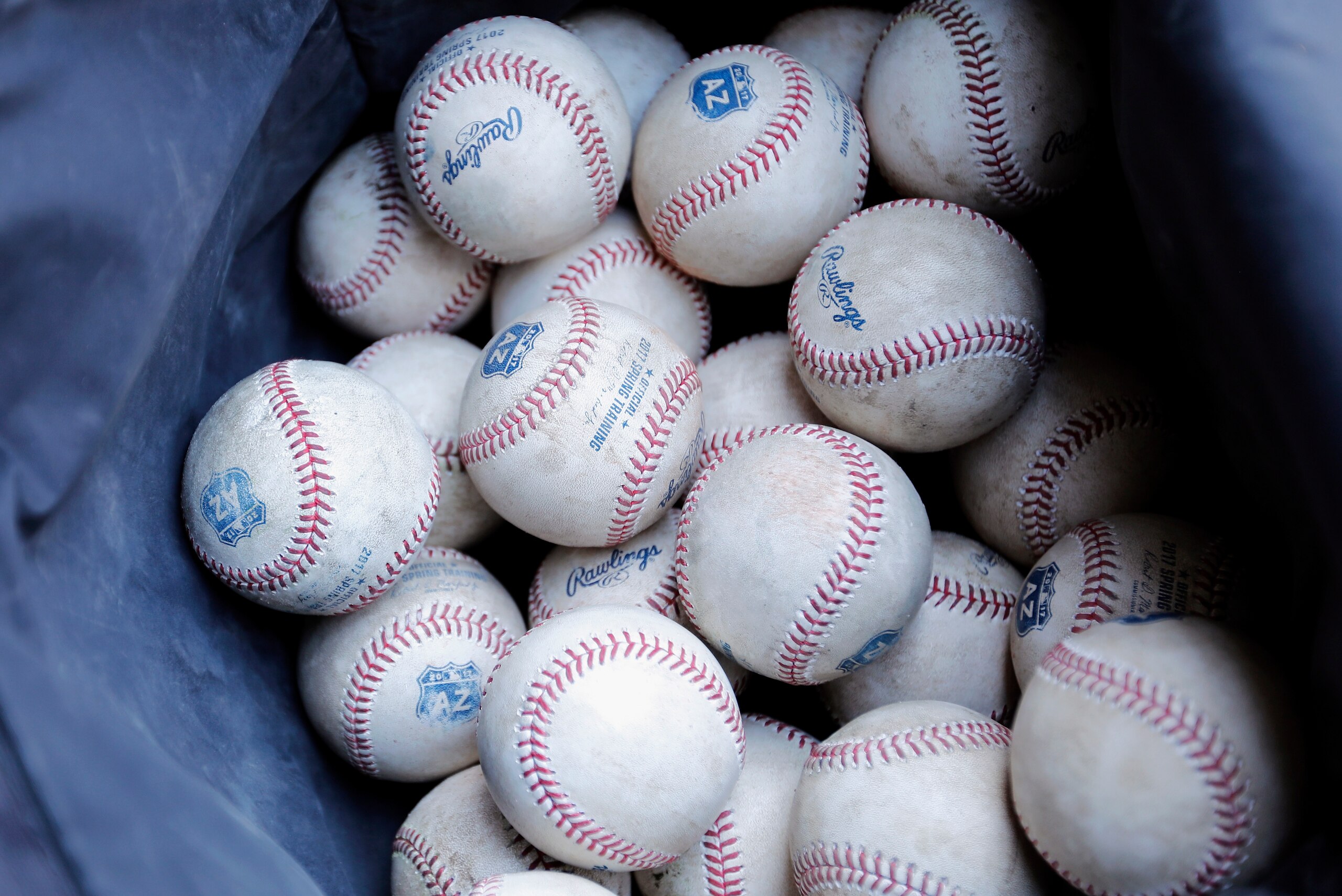 SCOTTSDALE, AZ - MARCH 10: A bag of baseballs is seen in the dugout during the spring training game between the San Francisco Giants and the Cleveland Indians at Scottsdale Stadium on March 11, 2017 in Scottsdale, Arizona. (Photo by Tim Warner/Getty Image