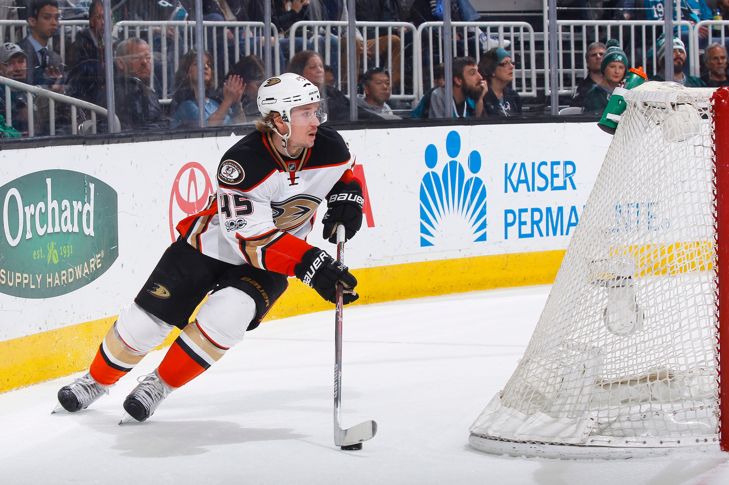 SAN JOSE, CA - MARCH 18: Sami Vatanen #45 of the Anaheim Ducks skates with the puck against the San Jose Sharks at SAP Center on March 18, 2017 in San Jose, California. (Photo by Rocky W. Widner/NHL/Getty Images)