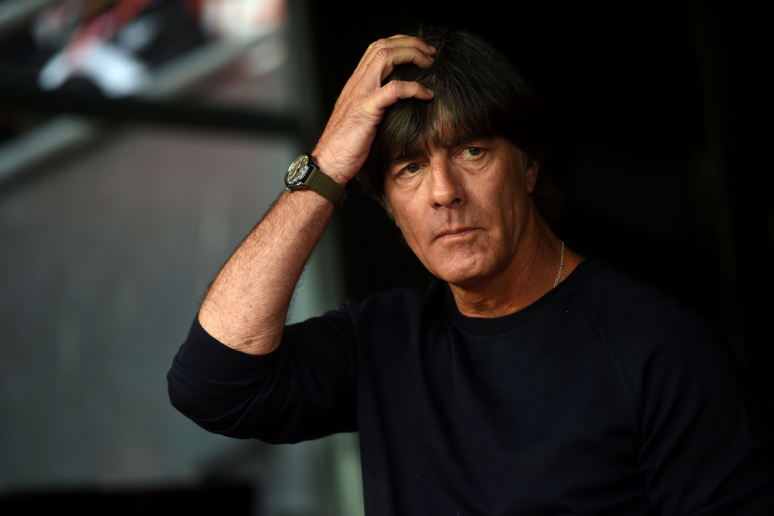 Germany's head coach Joachim Loew looks on prior to the friendly football match of Denmark vs Germany in Copenhagen, Denmark, on June 6, 2017. / AFP PHOTO / PATRIK STOLLARZ        (Photo credit should read PATRIK STOLLARZ/AFP/Getty Images)