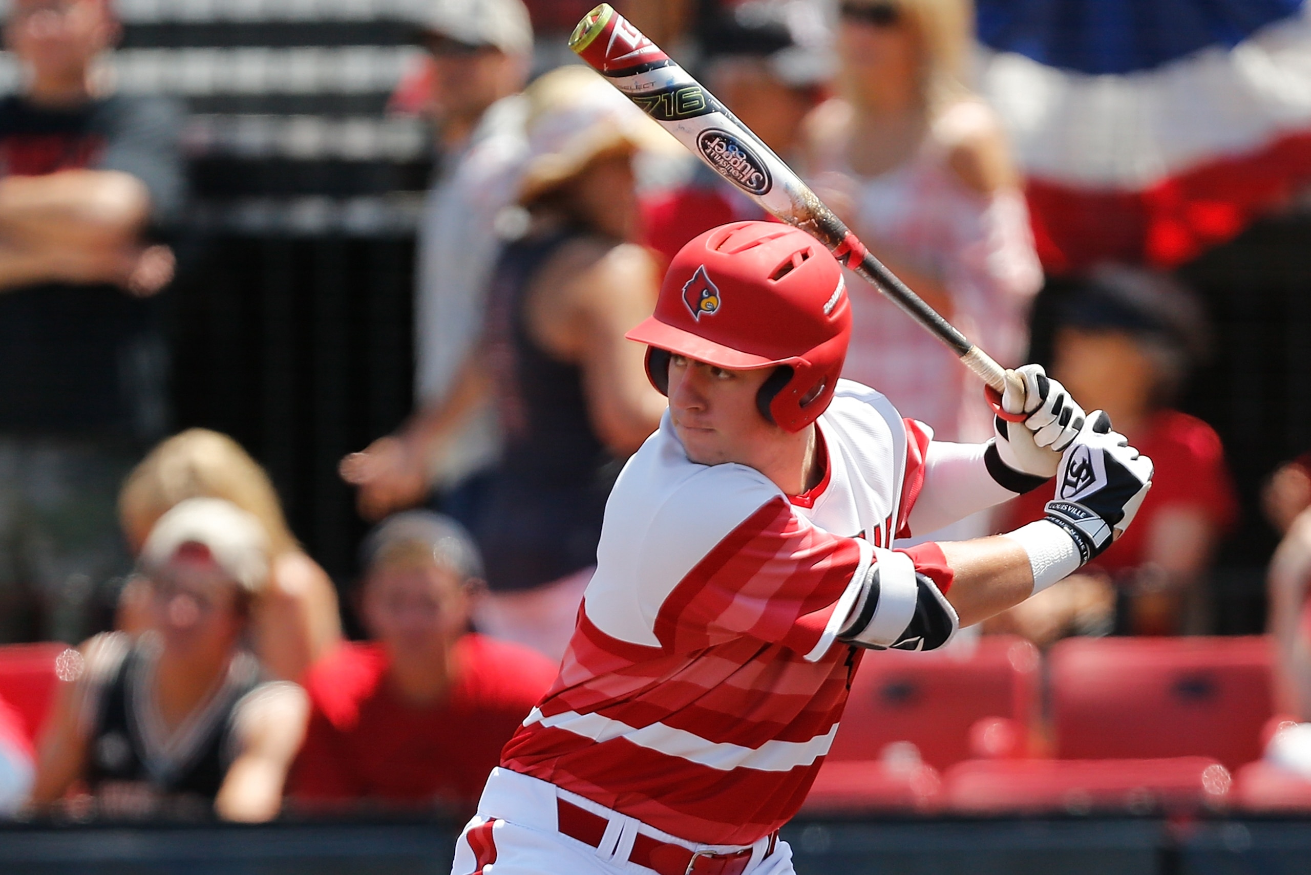 LOUISVILLE, KY - JUNE 09: Brendan McKay of the Louisville Cardinals bats against the Kentucky Wildcats during the 2017 NCAA Division I Men's Baseball Super Regional at Jim Patterson Stadium on June 9, 2017 in Louisville, Kentucky. (Photo by Michael Reaves