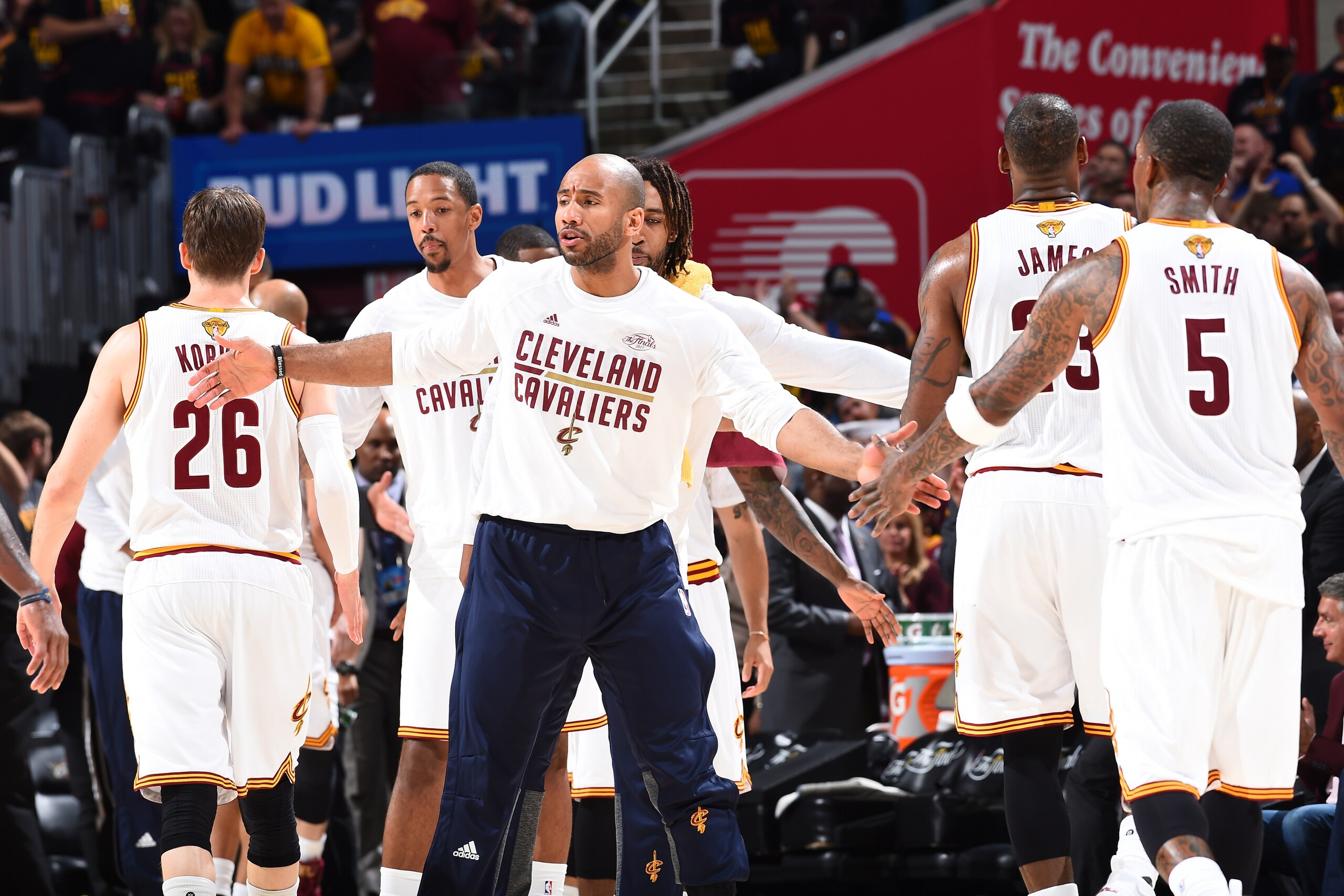 CLEVELAND, OH - JUNE 7:  Dahntay Jones #30 of the Cleveland Cavaliers celebrates in Game Three of the 2017 NBA Finals on June 7, 2017 at Quicken Loans Arena in Cleveland, Ohio. NOTE TO USER: User expressly acknowledges and agrees that, by downloading and/