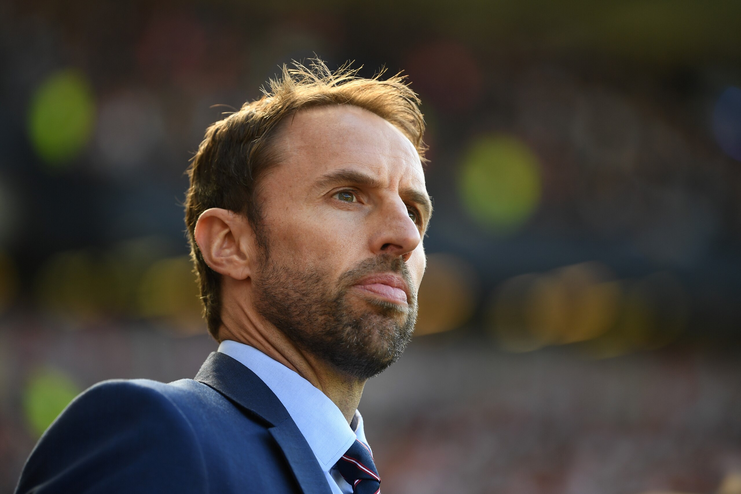 GLASGOW, SCOTLAND - JUNE 10:  England manager Gareth Southgate looks on ahead of the FIFA 2018 World Cup Qualifier between Scotland and England at Hampden Park National Stadium on June 10, 2017 in Glasgow, Scotland.  (Photo by Mike Hewitt/Getty Images)