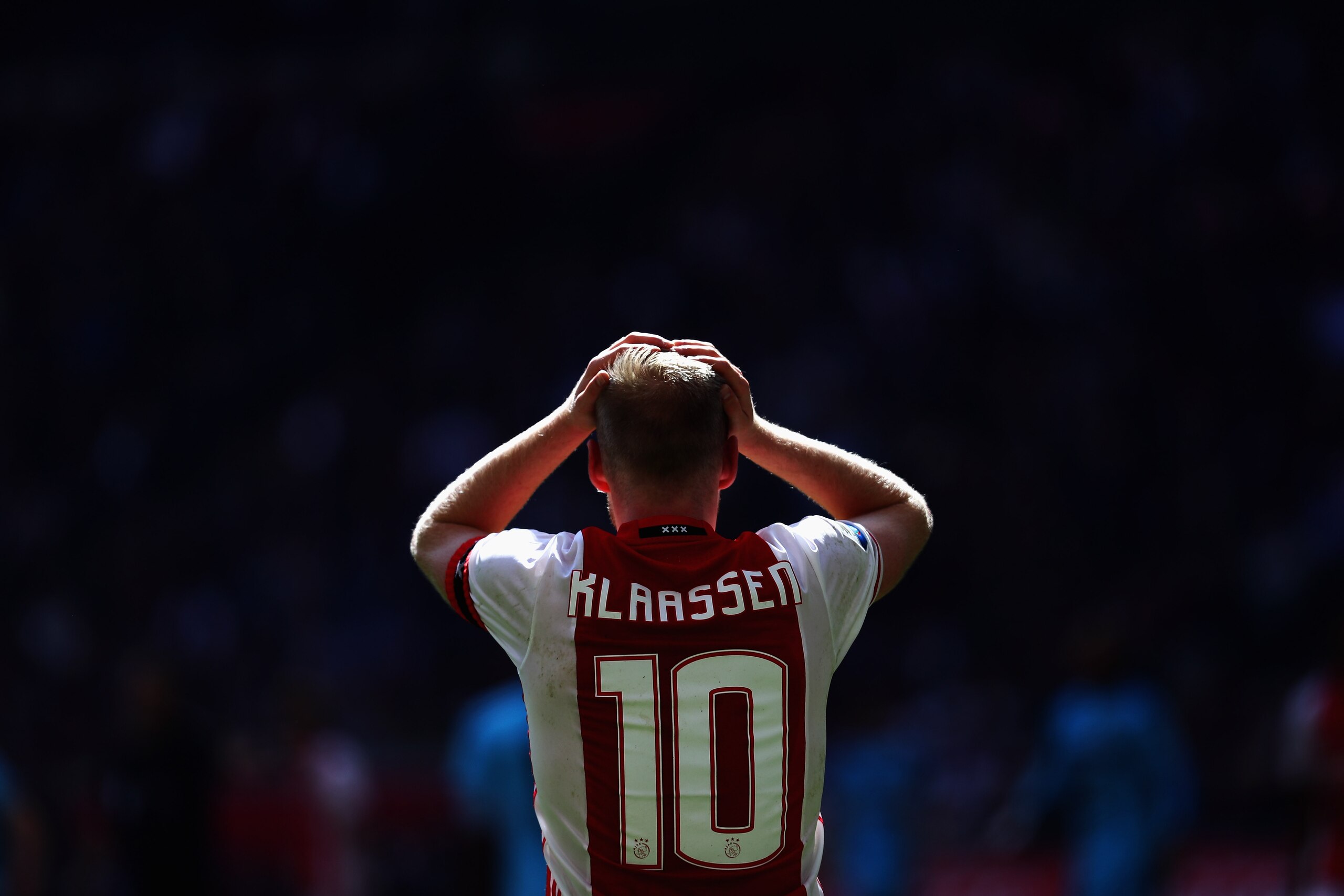 AMSTERDAM, NETHERLANDS - APRIL 02:  Davy Klaassen of Ajax reacts to a missed chance on goal during the Dutch Eredivisie match between Ajax Amsterdam and Feyenoord at Amsterdam ArenA on April 2, 2017 in Amsterdam, Netherlands.  (Photo by Dean Mouhtaropoulo