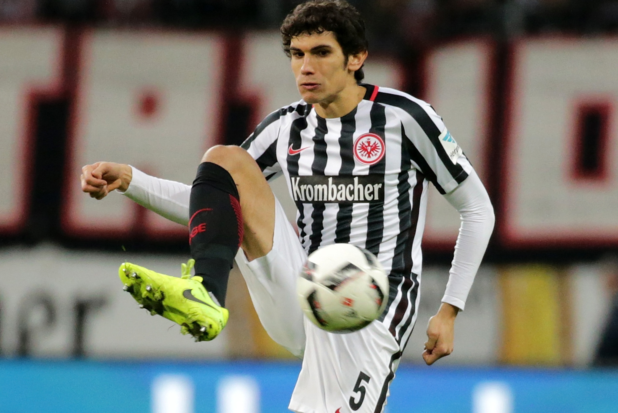 FRANKFURT AM MAIN, GERMANY - FEBRUARY 05: Jesus Vallejo of Frankfurt controls the ball during the Bundesliga match between Eintracht Frankfurt and SV Darmstadt 98 at Commerzbank-Arena on February 5, 2017 in Frankfurt am Main, Germany. (Photo by TF-Images/