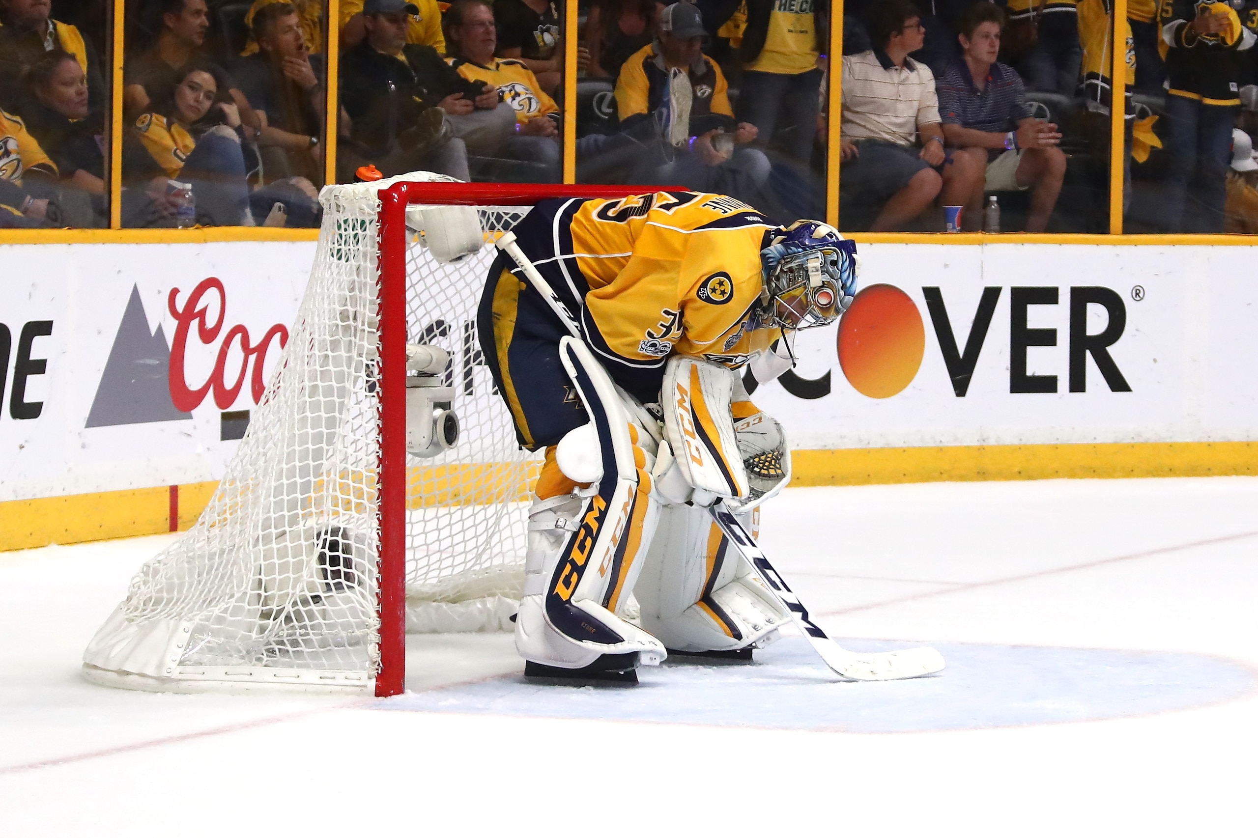 NASHVILLE, TN - JUNE 11: Pekka Rinne #35 of the Nashville Predators reacts after the Pittsburgh Penguins scored a goal during the third period in Game Six of the 2017 NHL Stanley Cup Final at the Bridgestone Arena on June 11, 2017 in Nashville, Tennessee NASHVILLE, TN - JUNE 11: Pekka Rinne #35 of the Nashville Predators reacts after the Pittsburgh Penguins scored a goal during the third period in Game Six of the 2017 NHL Stanley Cup Final at the Bridgestone Arena on June 11, 2017 in Nashville, Tennessee