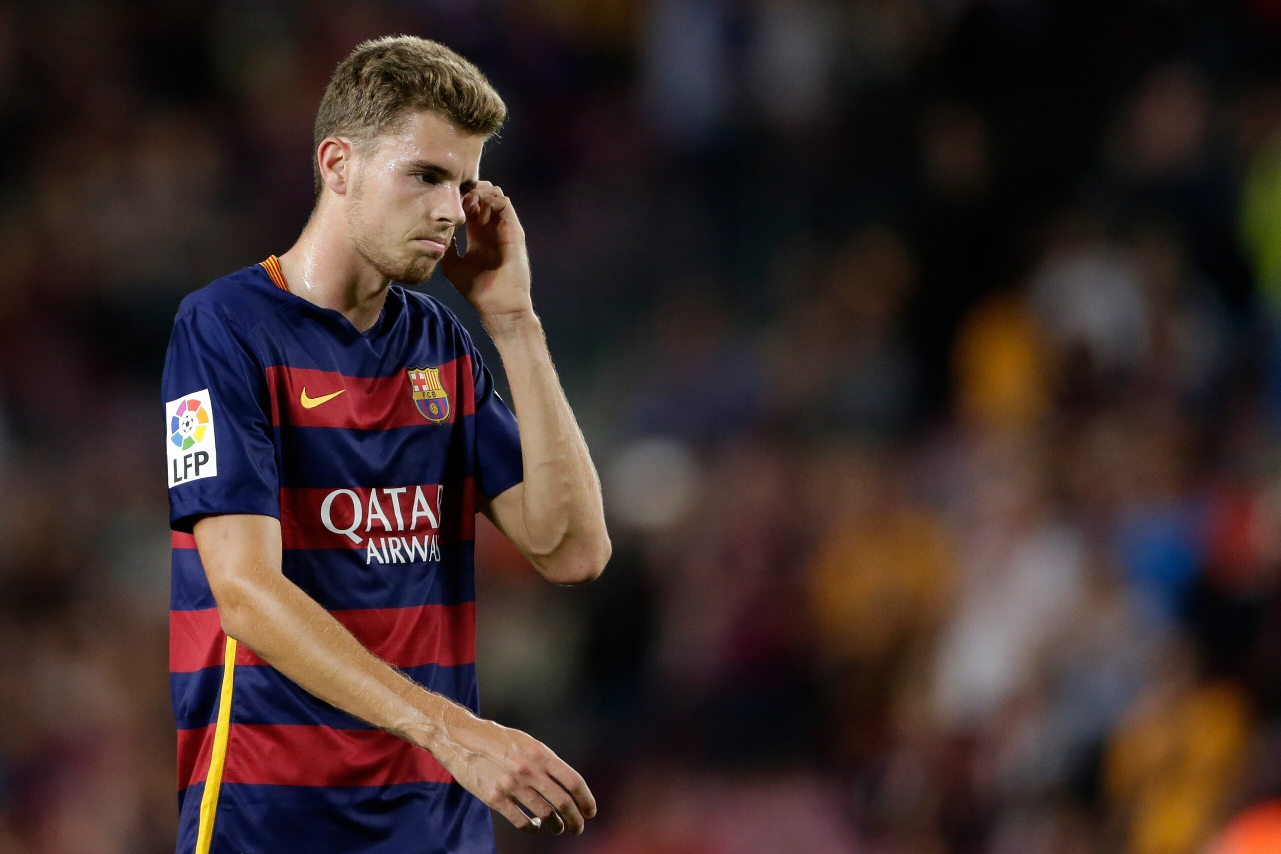 Gerard Gumbau of FC Barcelona during the Primera Division match between FC Barcelona and Levante UD on September 20, 2015 at Camp Nou stadium in Barcelona, Spain.(Photo by VI Images via Getty Images)
