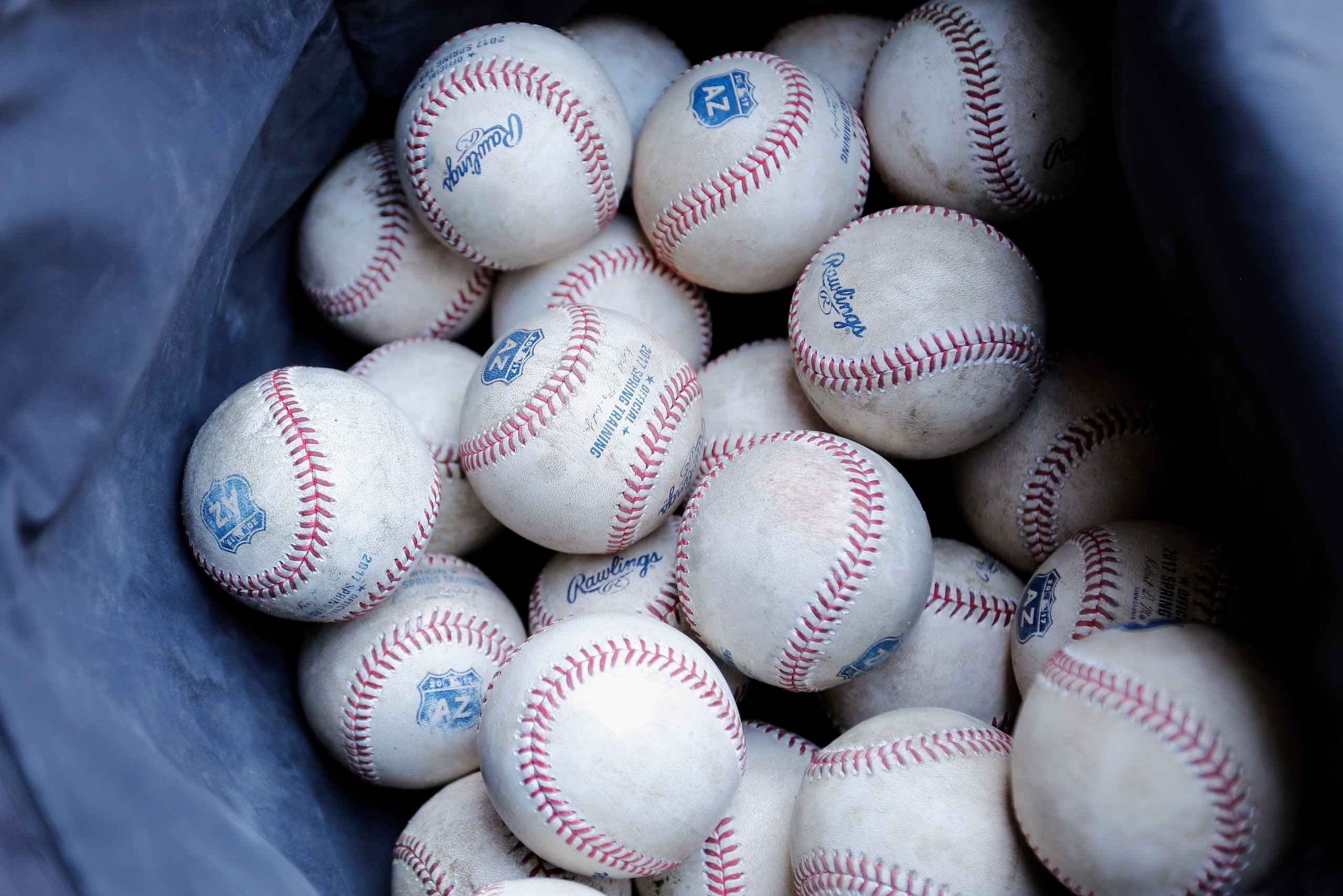 SCOTTSDALE, AZ - MARCH 10: A bag of baseballs is seen in the dugout during the spring training game between the San Francisco Giants and the Cleveland Indians at Scottsdale Stadium on March 11, 2017 in Scottsdale, Arizona. (Photo by Tim Warner/Getty Image