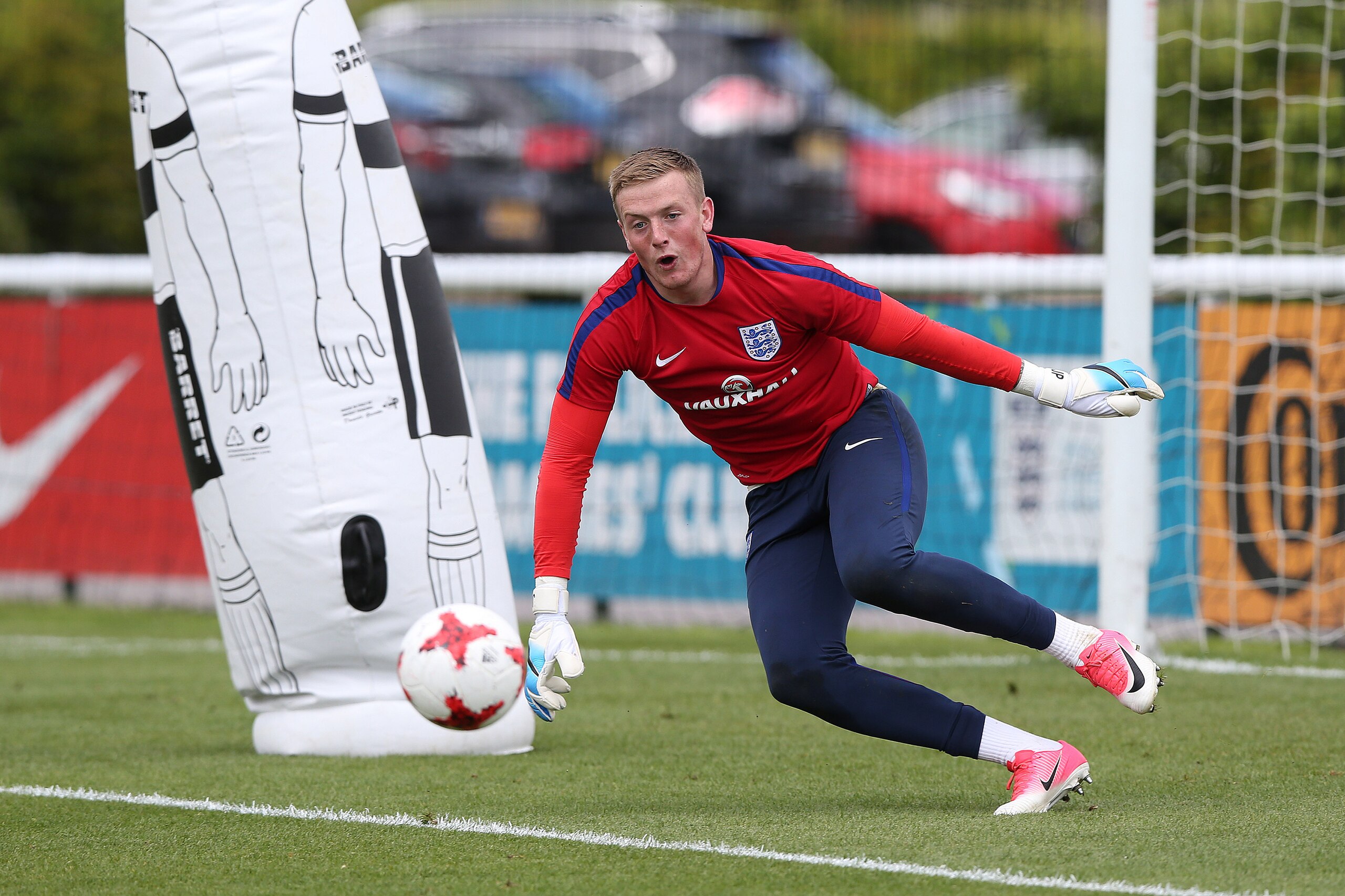 BURTON-UPON-TRENT, ENGLAND - JUNE 07:  Jordan Pickford of England during a training session at St Georges Park on June 7, 2017 in Burton-upon-Trent, England. (Photo by Nigel Roddis/Getty Images)