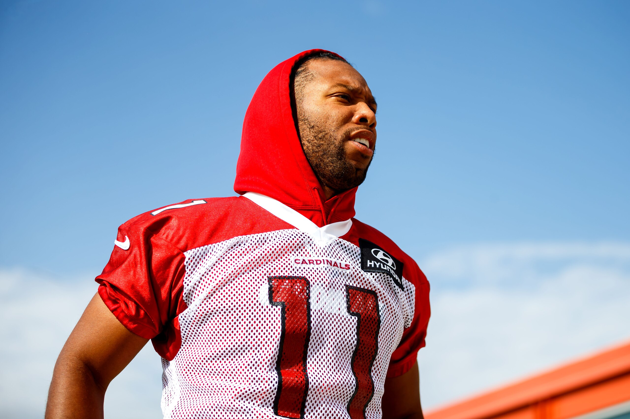 May 16, 2017; Tempe, AZ, USA; Arizona Cardinals wide receiver Larry Fitzgerald during team OTA workouts at the Cardinals Training Facility. Mandatory Credit: Mark J. Rebilas-USA TODAY Sports