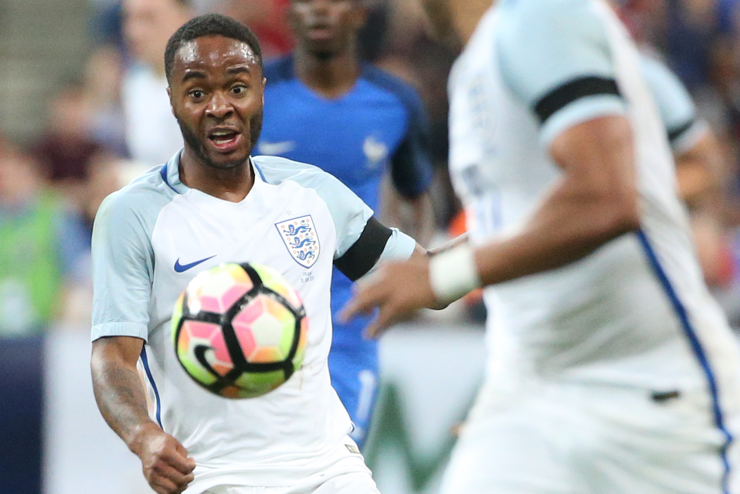 PARIS, FRANCE - JUNE 13: Raheem Sterling of England during the international friendly match between France and England at Stade de France on June 13, 2017 in Saint-Denis near Paris, France. (Photo by Jean Catuffe/Getty Images)