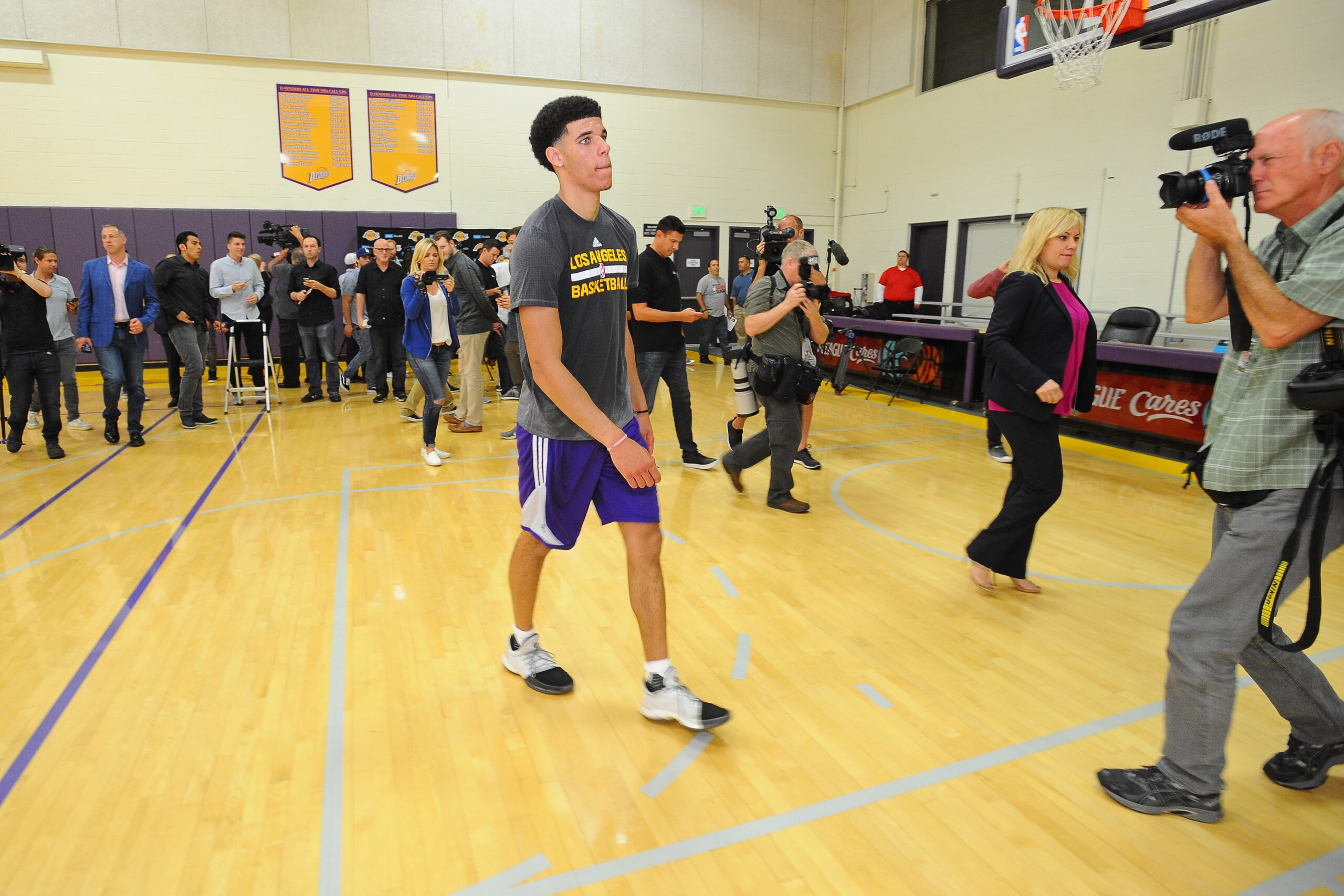 LOS ANGELES, CA - JUNE 07:  Lonzo Ball walks off the court after his work out for the Los Angeles Lakers at Toyota Sports Center in Los Angeles, California. NOTE TO USER: User expressly acknowledges and agrees that, by downloading and/or using this Photog