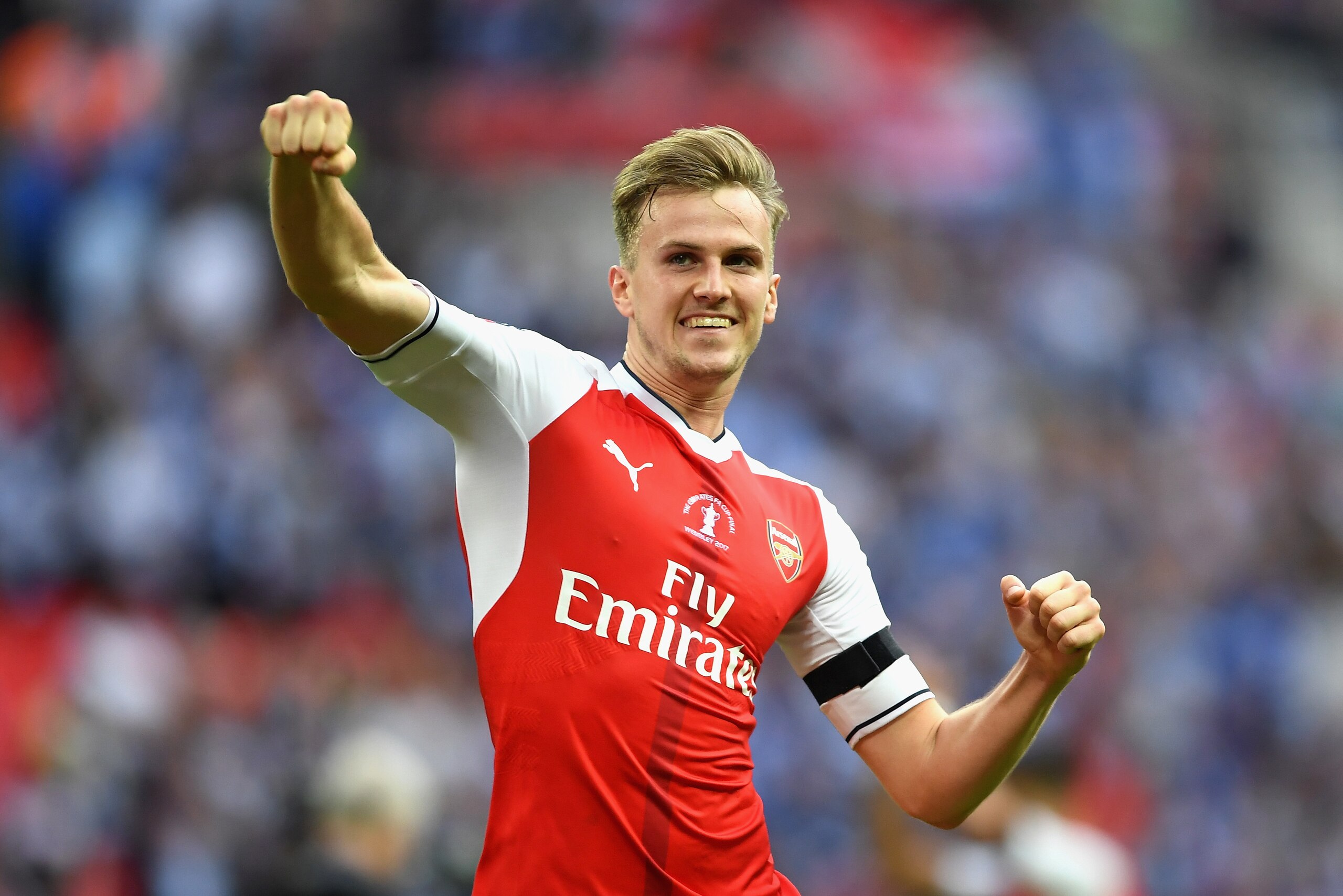 LONDON, ENGLAND - MAY 27: Rob Holding of Arsenal celebrates after The Emirates FA Cup Final between Arsenal and Chelsea at Wembley Stadium on May 27, 2017 in London, England.  (Photo by Laurence Griffiths/Getty Images)