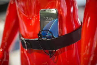 A BatteryBelt wearable battery charger belt is displayed during the 2017 Consumer Electronic Show (CES) in Las Vegas, Nevada on January 7, 2017.  / AFP / DAVID MCNEW        (Photo credit should read DAVID MCNEW/AFP/Getty Images)