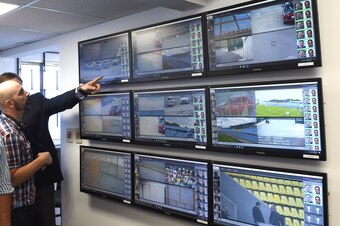 View of the new monitoring center, to prevent fans violence during sportive events at Montevideo's Centenario Stadium on April 4, 2017. 
80 cameras inside and outside the stadium will register not only every attendant but also any violent action carried o