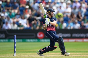 CARDIFF, WALES - JUNE 14:  England batsman Ben Stokes hits out  during the ICC Champions Trophy semi final between England and Pakistan at SWALEC Stadium on June 14, 2017 in Cardiff, Wales.  (Photo by Stu Forster/Getty Images)